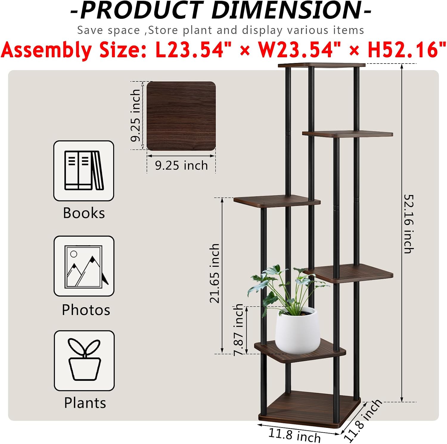 6 Tier Tall Plant Stand Indoor Corner Tiered Shelf Metal MDF Board | Sturdy Metal Frame,Space-saving Tiered Design
