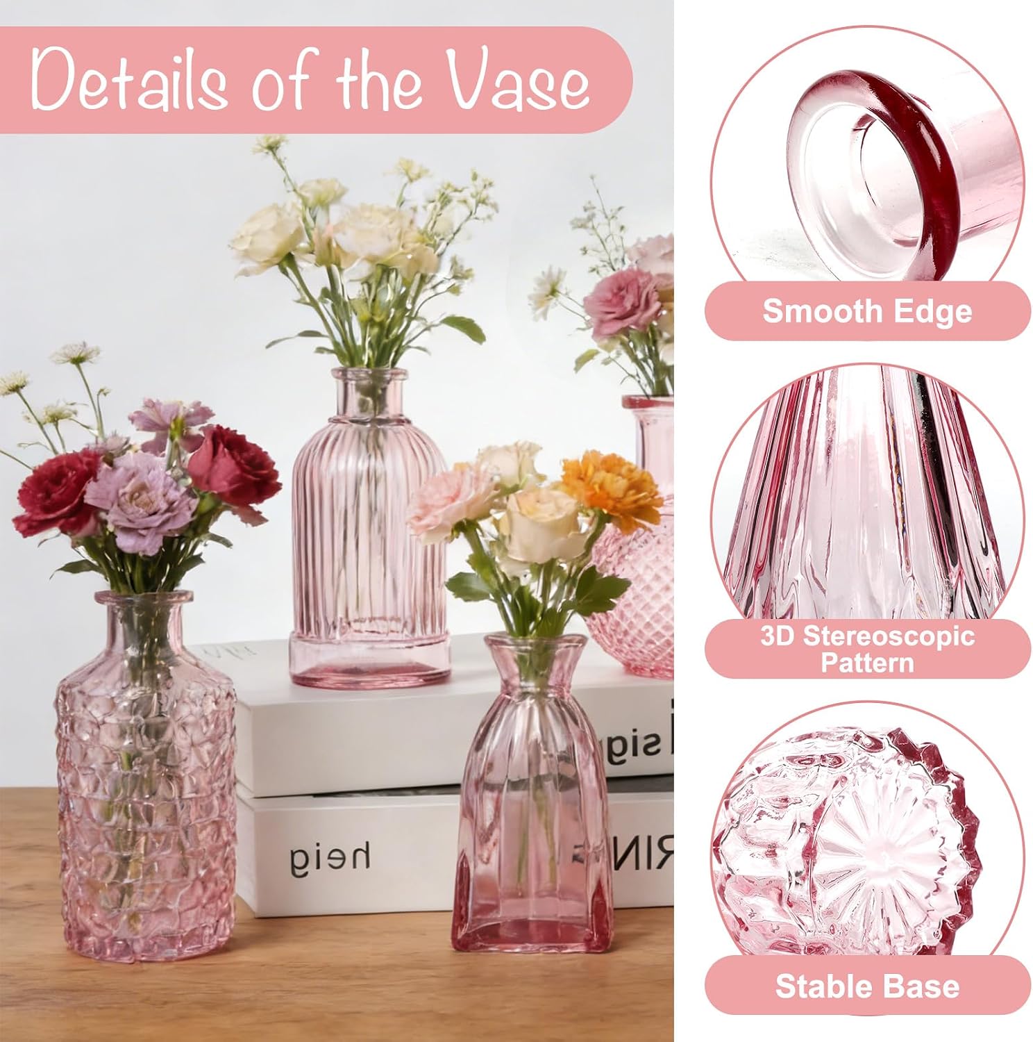 Glass Vase / Petal Petite Middle Glass Bud Vase / Pink / Set of 12