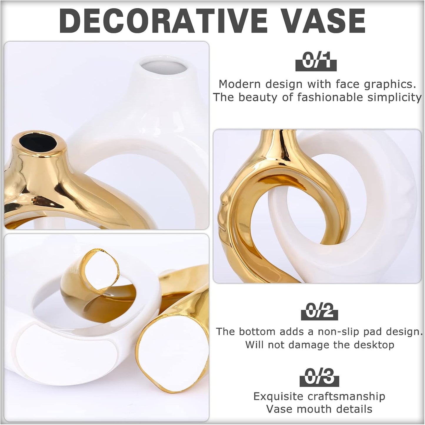 Ceramic Decorative Vase Home Decor / White Gold / Set of 2
