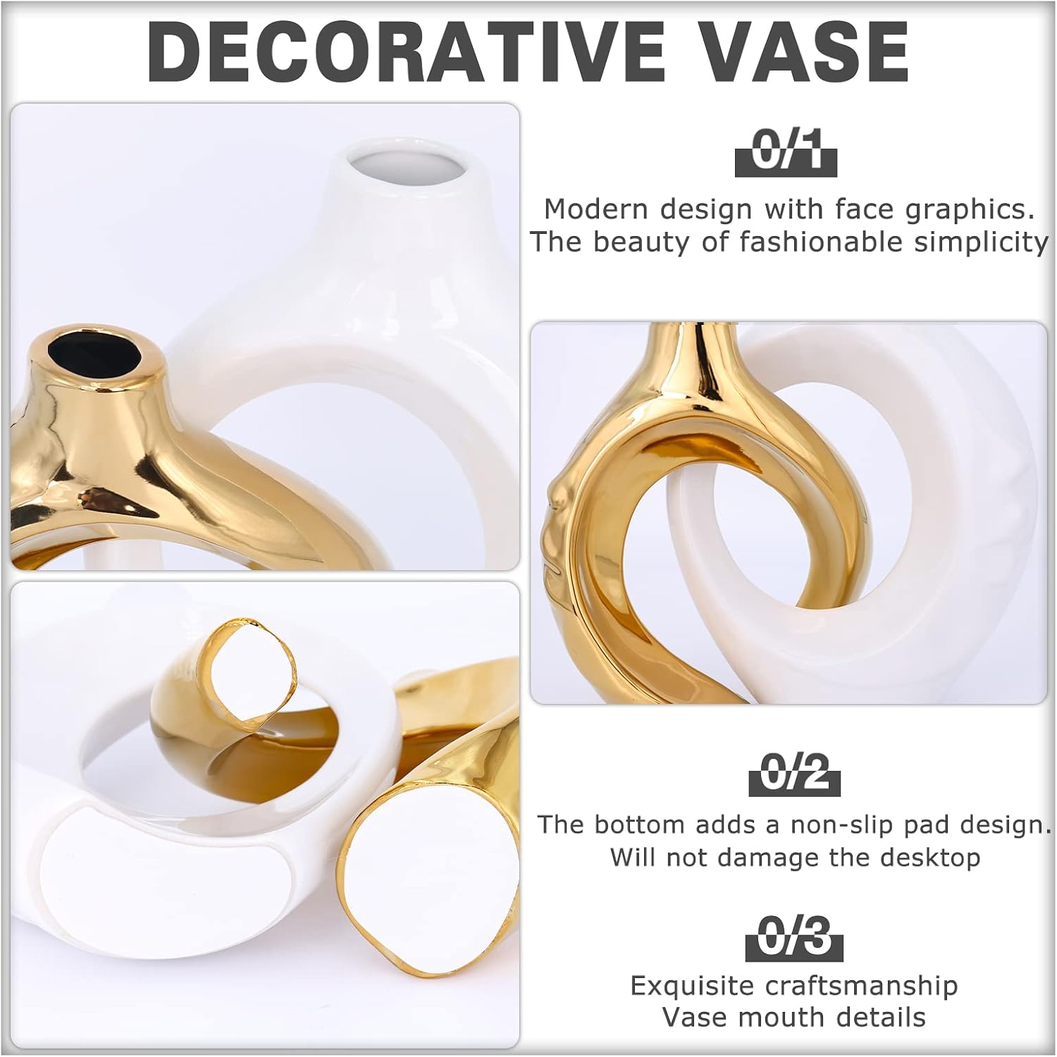 Ceramic Decorative Vase Home Decor / White Gold / Set of 2