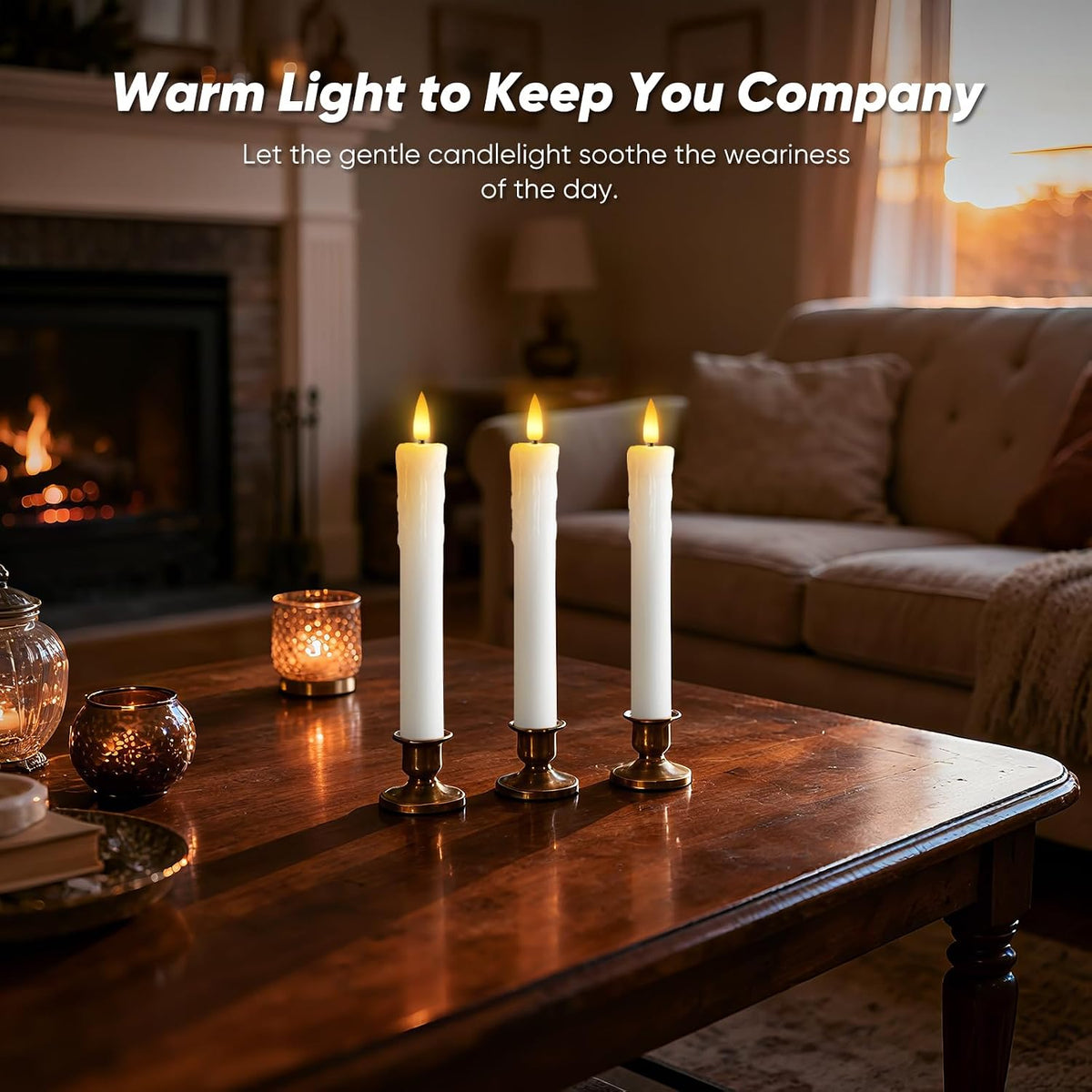 7 Inches Dripless Flameless Taper Candles with Remote Timer Dimmer, Real Wax Battery Candlesticks, 3D Flame Fake