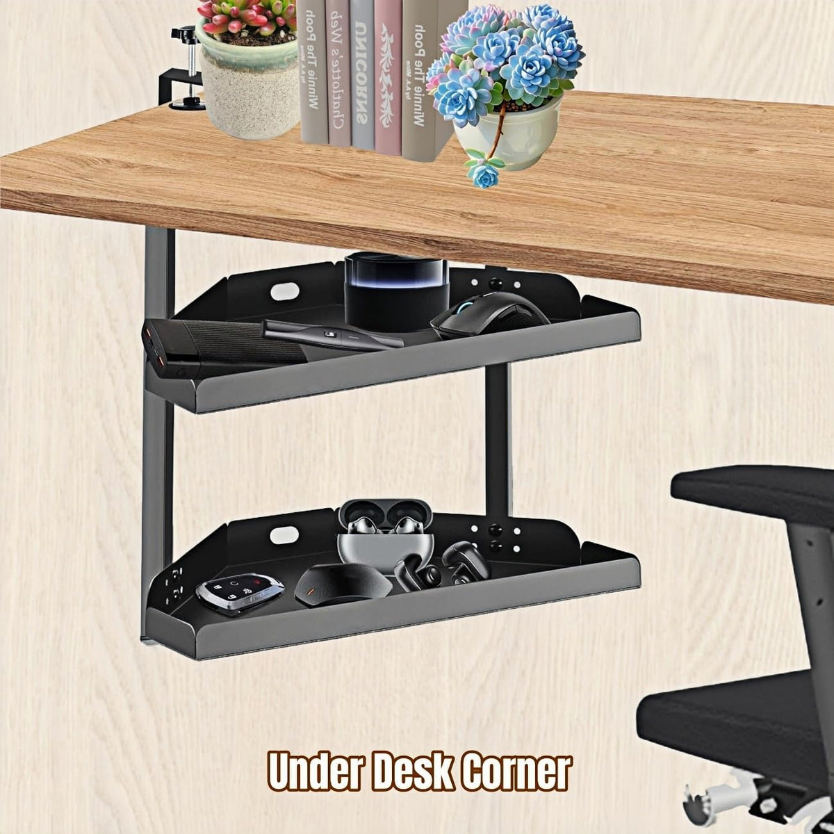 CanKing Desk Clamp Shelf, 16 Inch Corner | 2-Tier height adjustable metal shelf, clamp-mounted only above or under desk