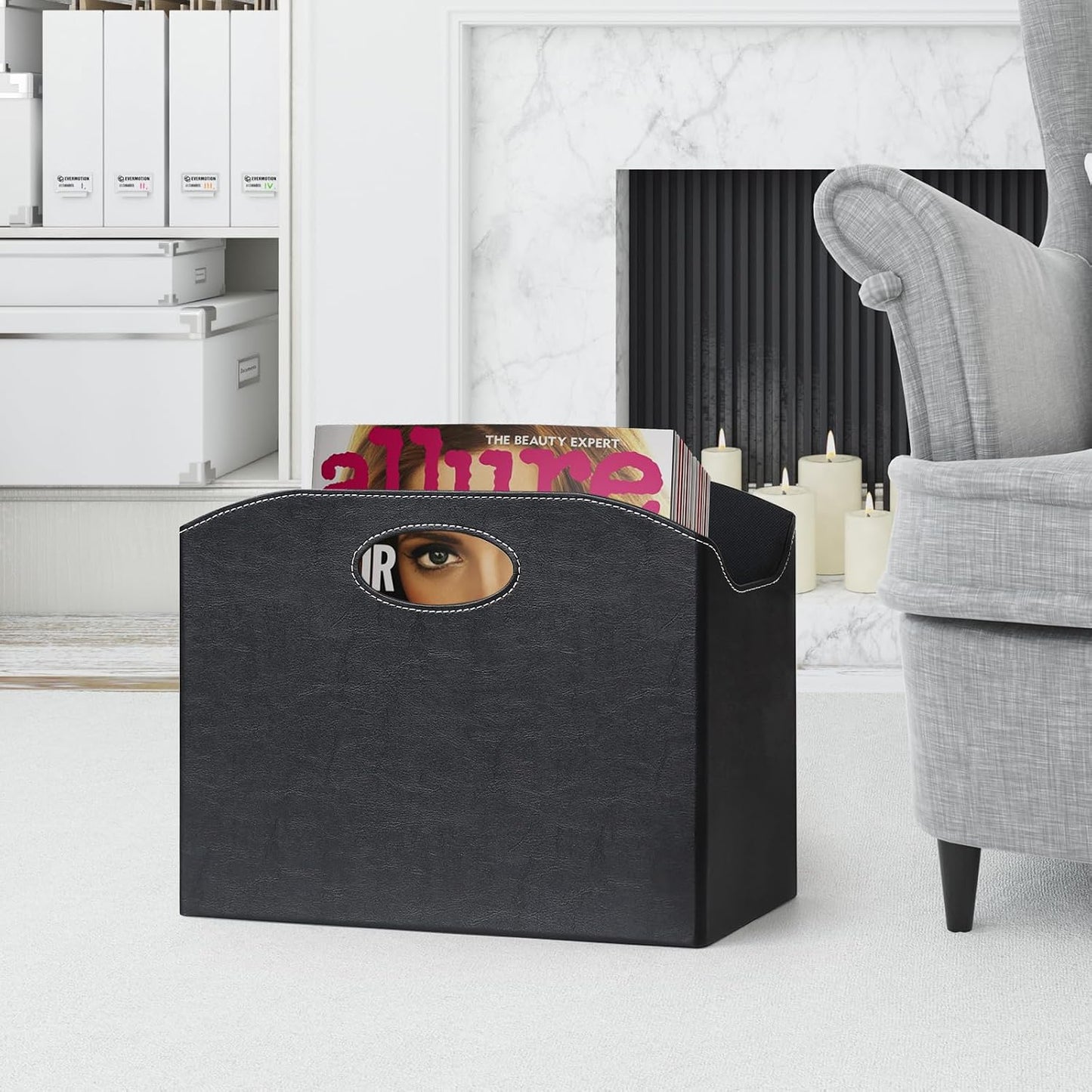 EZDeco Magazine Holder Foldable Magazine Rack Floor PU Leather File Holder Newspaper Book Storage Magazine Basket