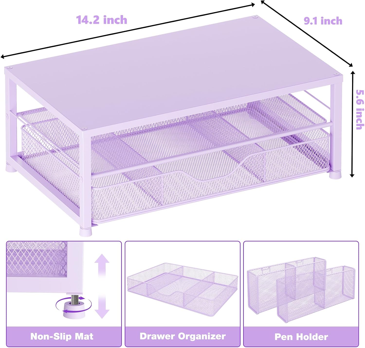 Desk Organizer and Accessories, 2-Tier Computer Monitor Stand Riser with Drawer and 2 Pen Holders, Laptop Stand, Office