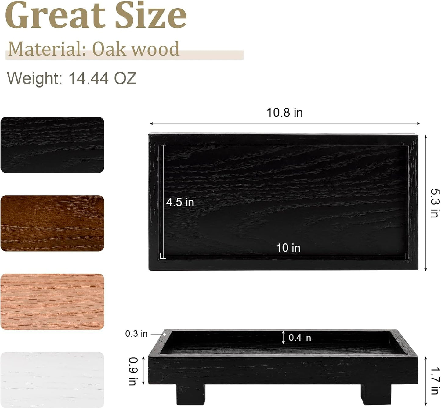 Decorative Tray Small Pedestal Stand Farmhouse Bathroom Decor Wooden / Black / 10.8 x 5.3 x 1.7