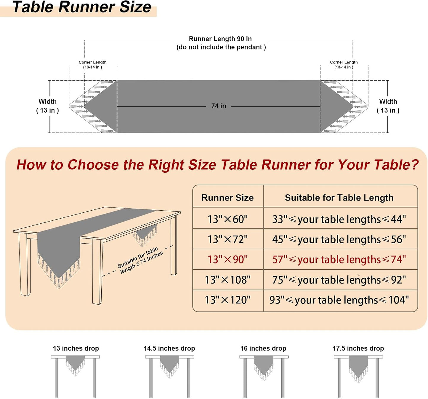 Loom and Mill Luxury Jacquard Damask Table Runner 90 Inches Long, Gray | Elegant Dining Table Runners with Handmade