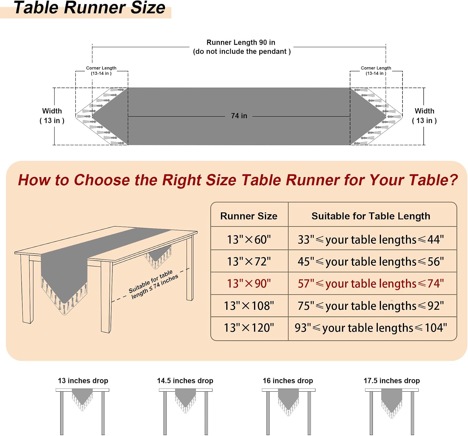 Loom and Mill Luxury Jacquard Damask Table Runner 90 Inches Long, Gray | Elegant Dining Table Runners with Handmade