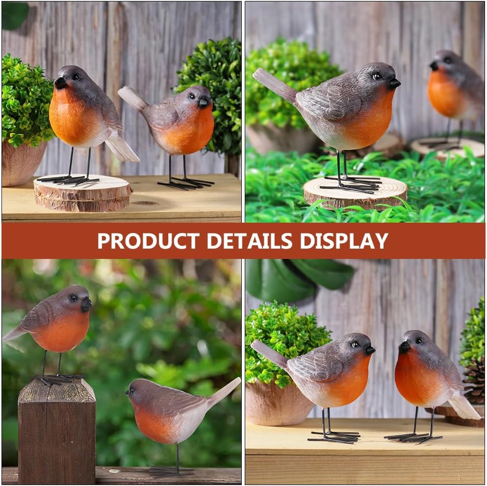 Robin Figurines Ornaments Resin Bird Statues Small Realistic Bird Animal Figurines / Set of 2