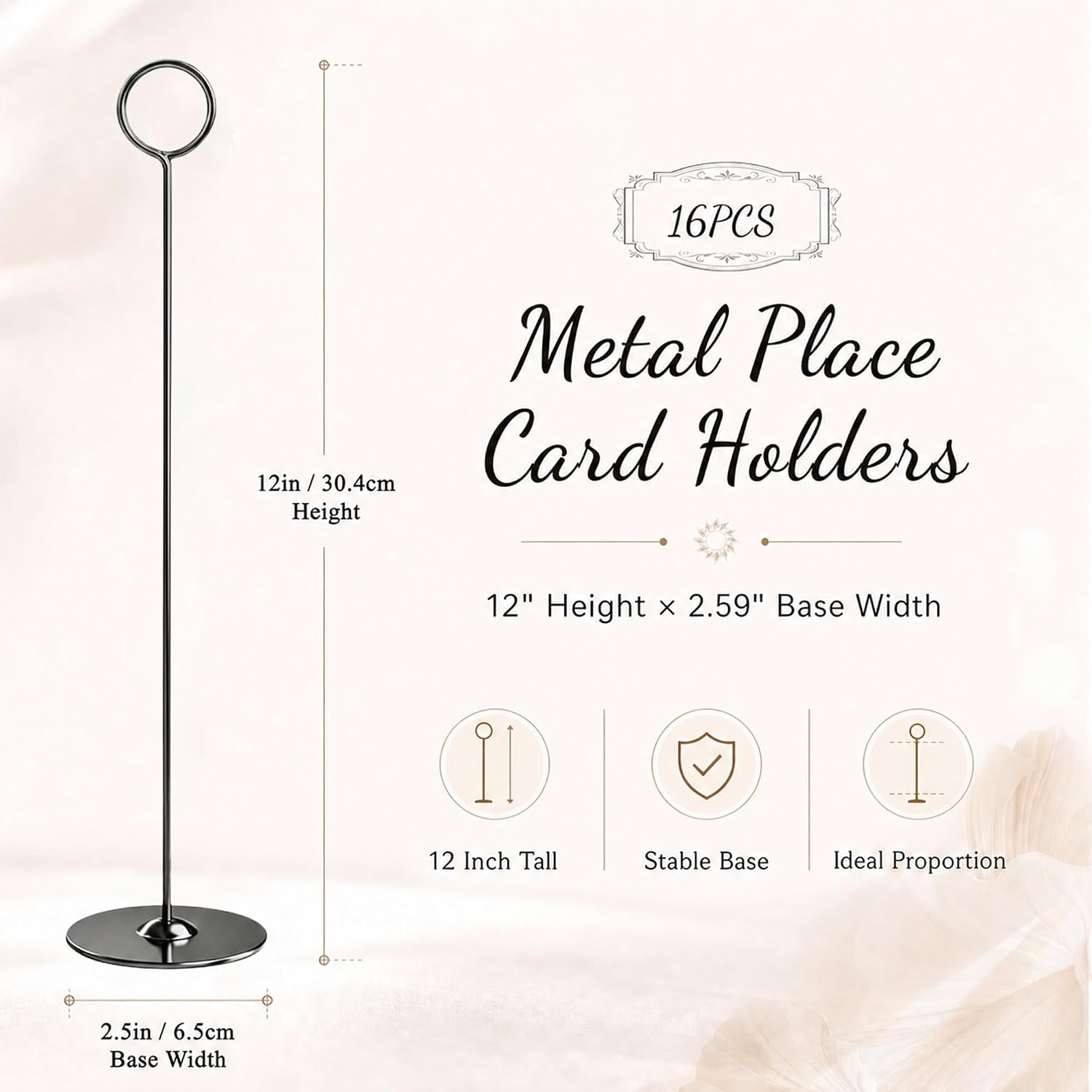 Urban Deco 16PK Table Number Holders Place Card Holders 12 Inch Table Card Holders Steel Card Holders for Photos, Food