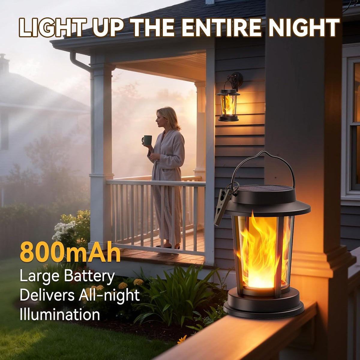 Solar Lanterns Outdoor Waterproof, Flickering Flame Solar Powered | 2 Pack Upgraded Solar Lights Outdoor, Hanging