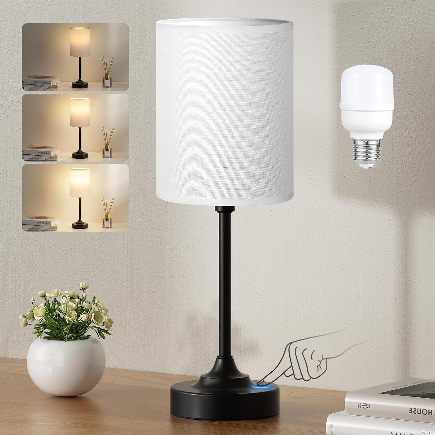 Fenmzee Small Bedside Lamp for Bedroom - 3-Way Dimmable Touch Table Lamp