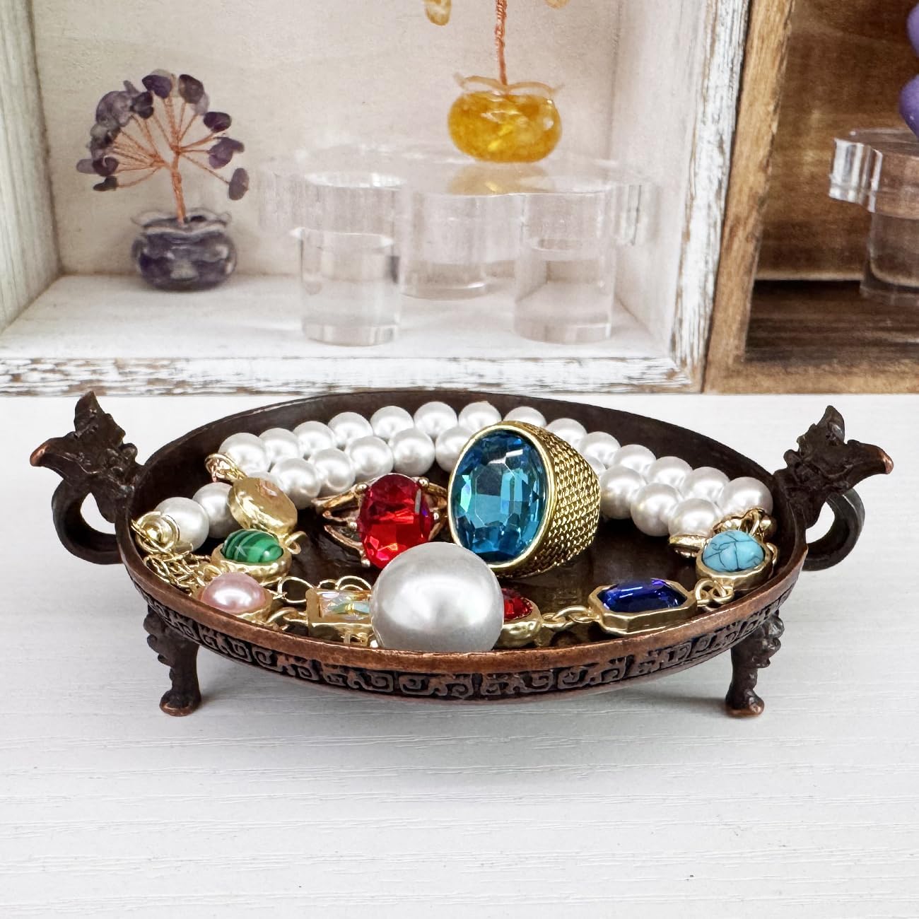 Mini Vintage Jewelry Trays Pillar Candle Pedestal Dish Holder for Rings