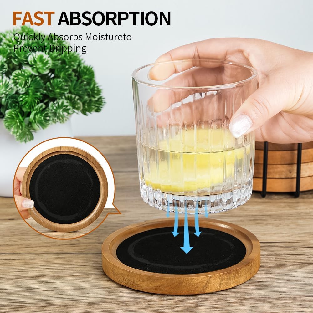 Holder / Wood Coasters for Drinks Absorbent / Black / 3.93 Inch