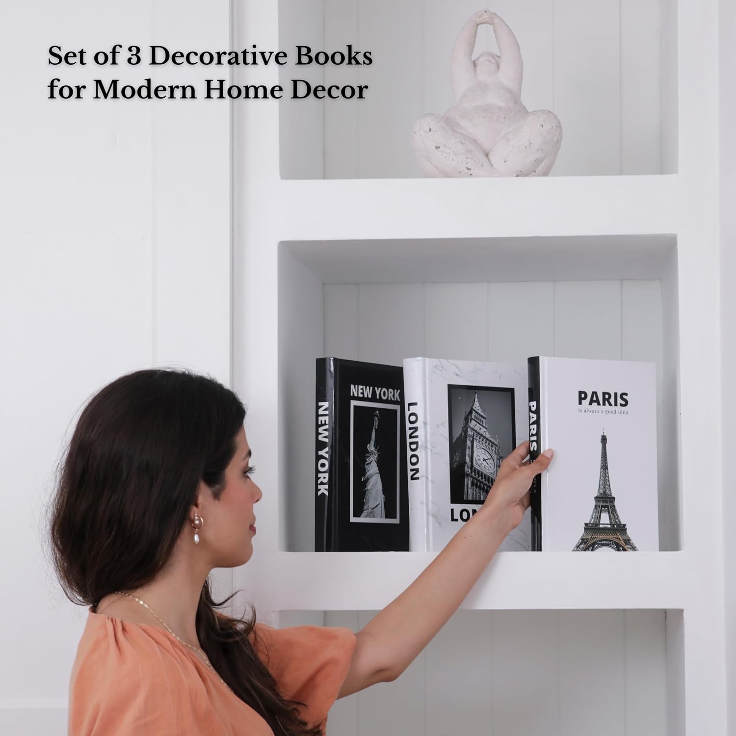 Foldable and White Faux Book Set Featuring Paris / Black