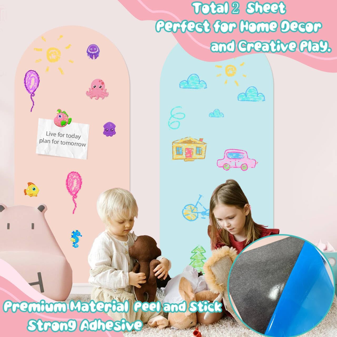 Magnetic Wall Decals for Playroom Magnetic Chalkboard / Pink & Blue / Set of 2