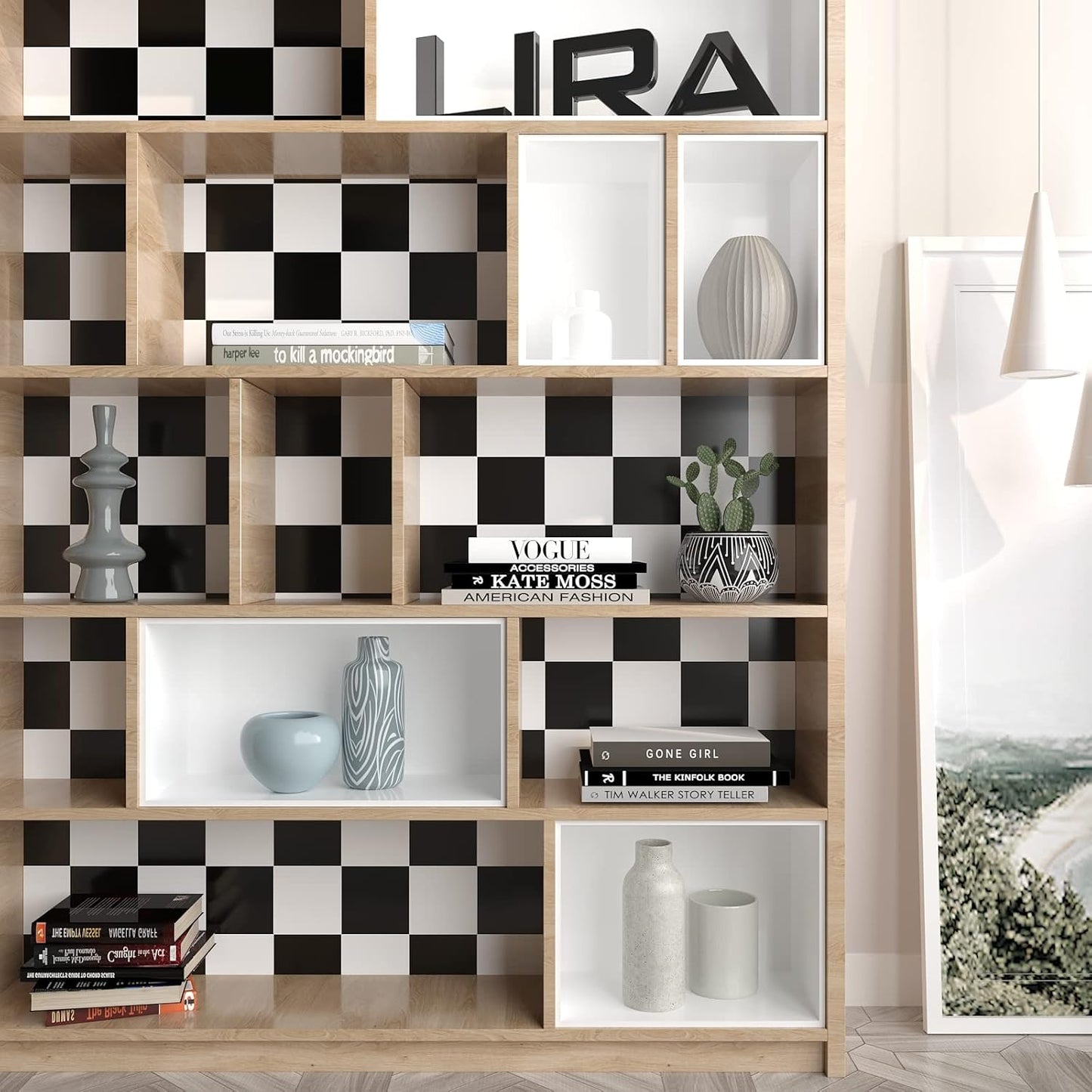 Thick Checkered Wallpaper 32''x118'' and White Peel and Stick Wallpaper Checkered / 32 x 118 / Black