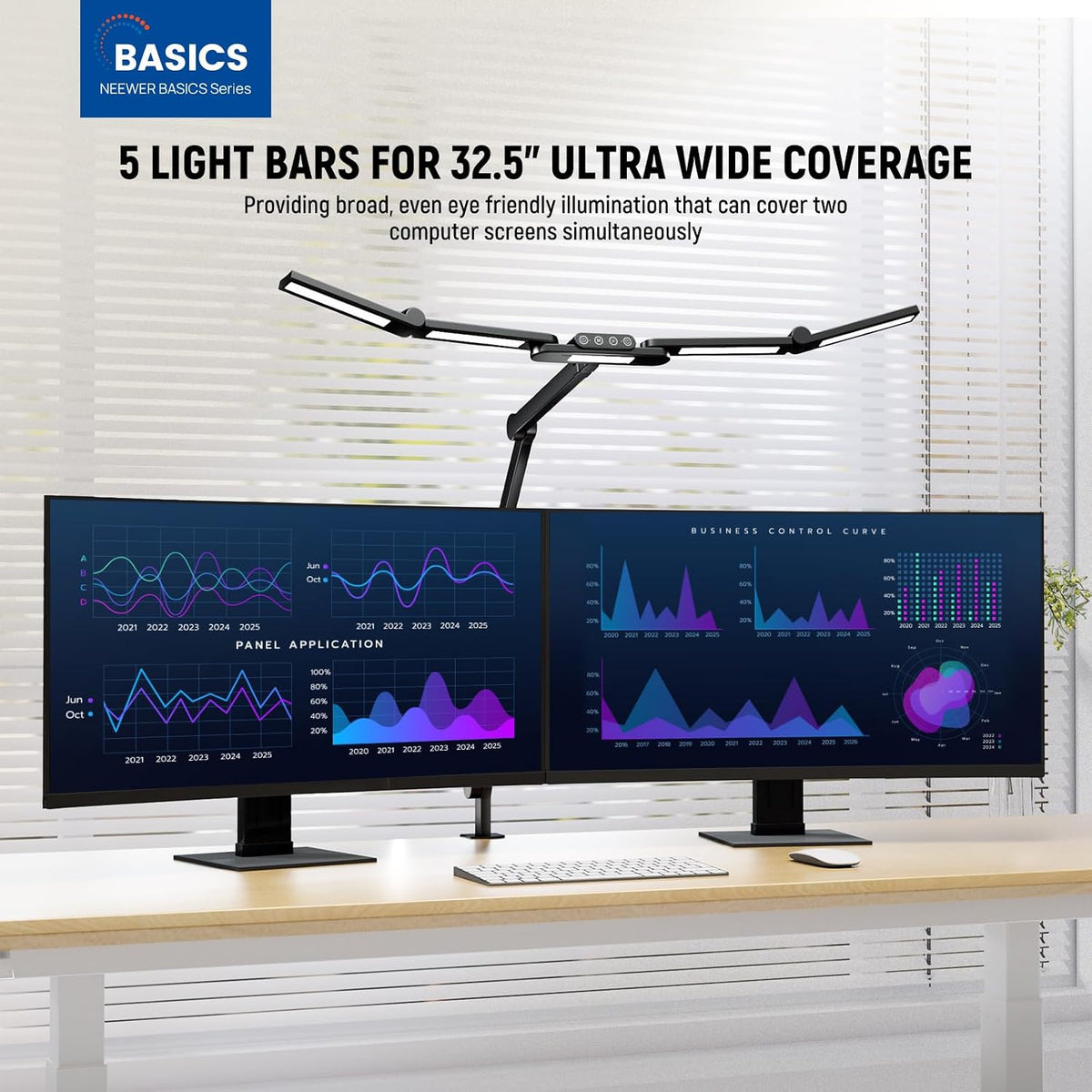 NEEWER Basics 32.5" Clip On Desktop LED Light for Home Office, 23W LED Dimmable Architect Lamp with Table Desk Clamp, 5