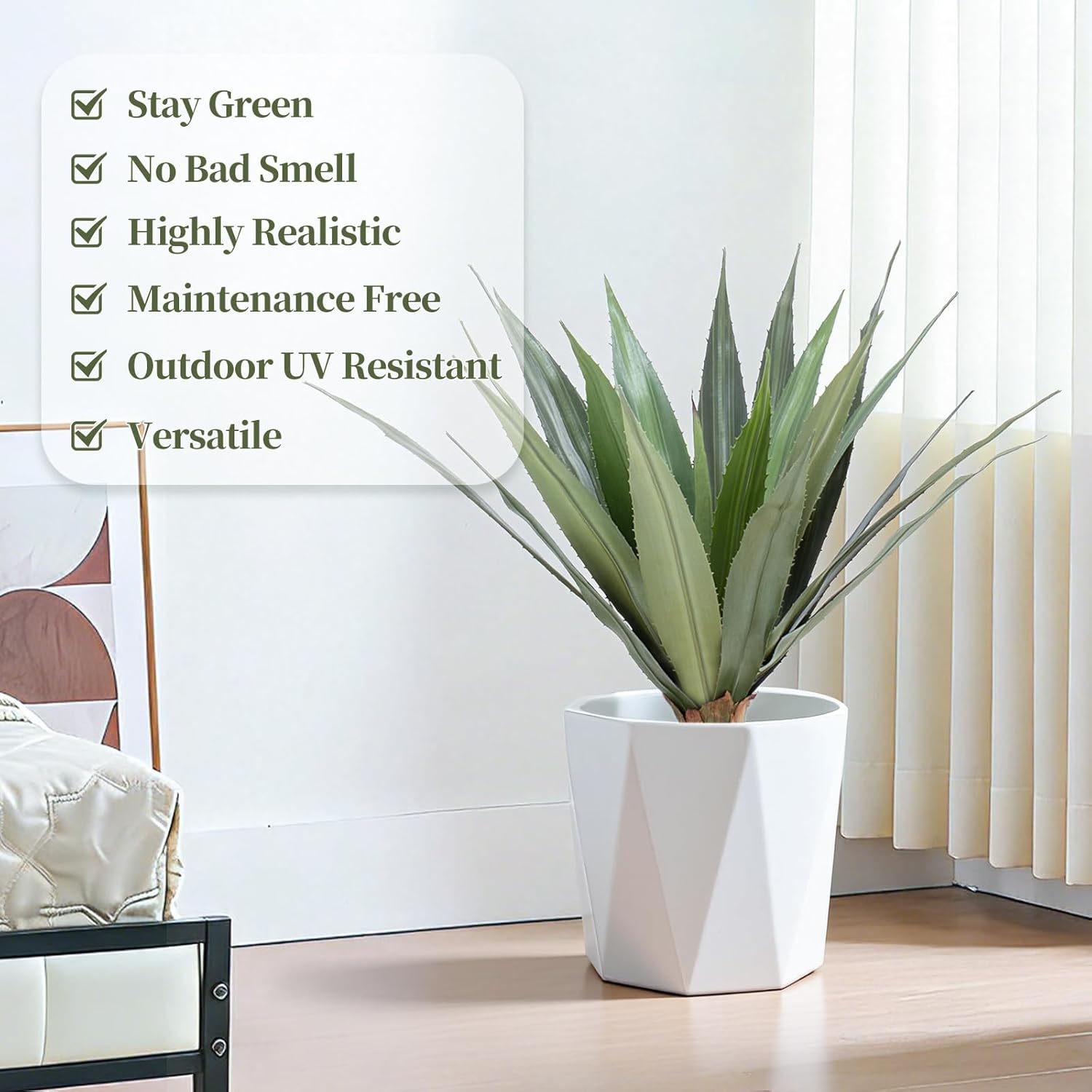 Artificial Spiked Agave Plants Tall / Green / 24inches / 2 Inch / Set of 2