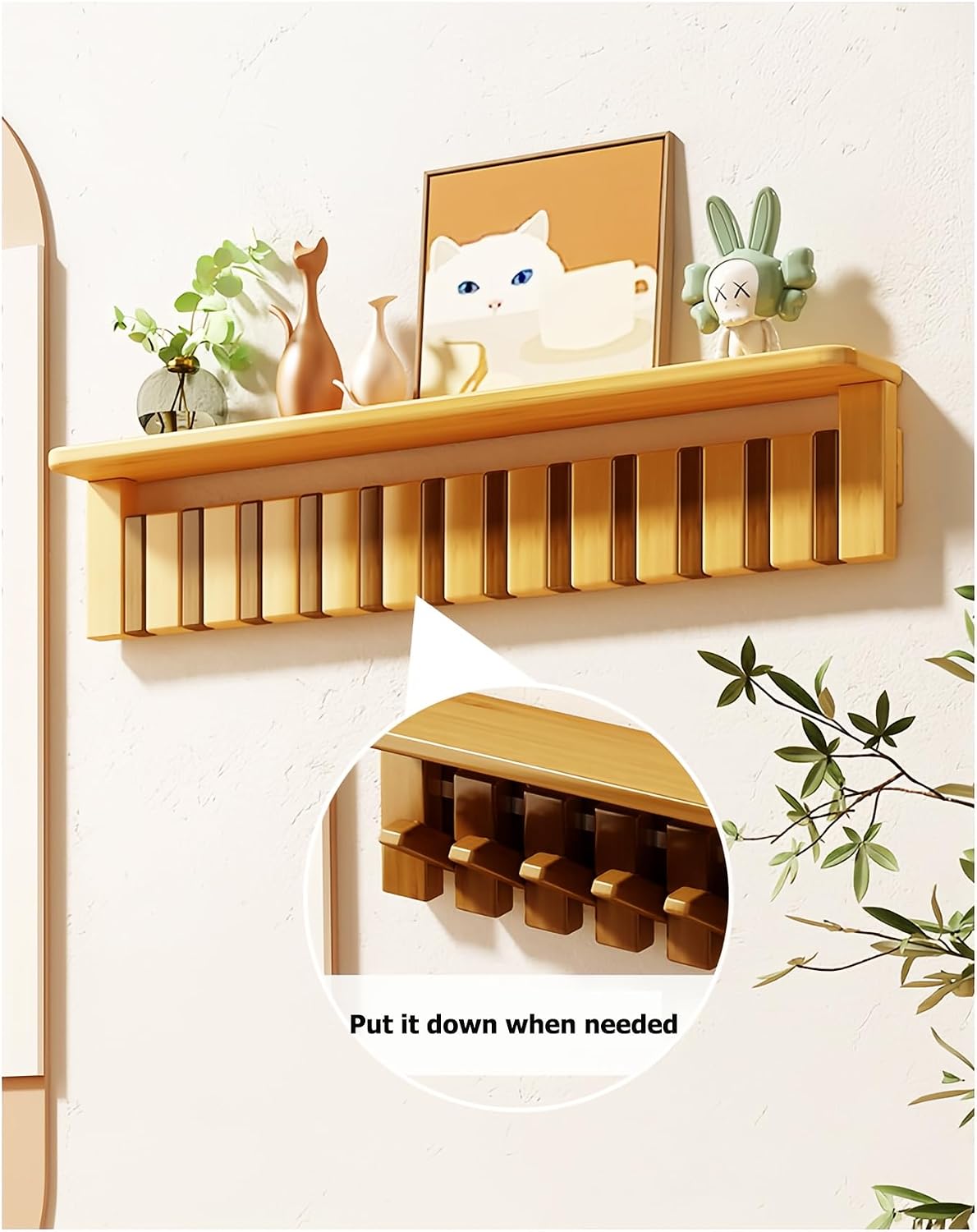 Paint Wood Wall Mounted Coat RackHooks Piano Key Hangers Natural Solid Wood Hanger Non-Woven Fabric Clothes Hangers for
