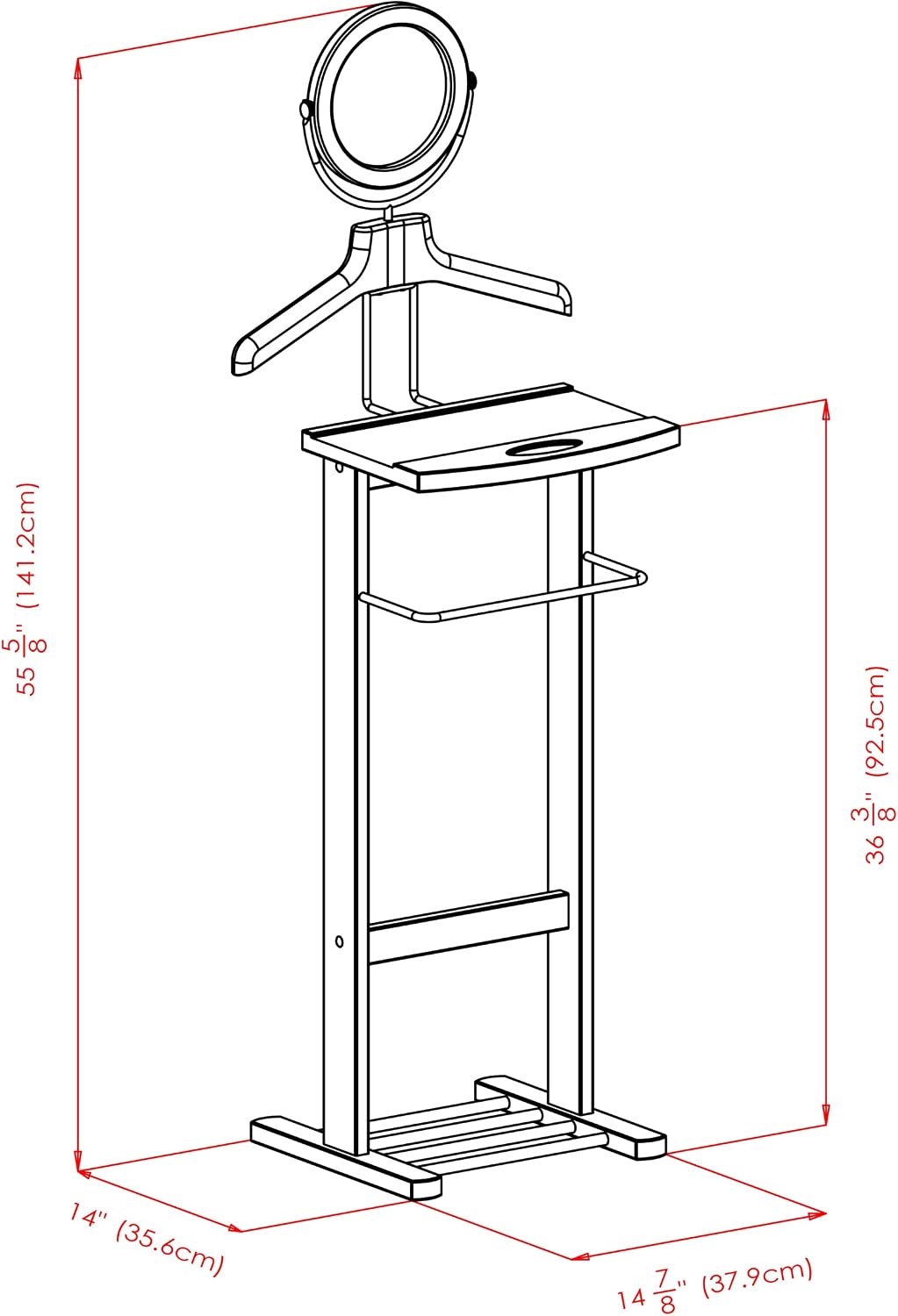 Winsome Trading, Inc. Carson Valet Stand, Brown | Classic Clothing Display Rack for Men & Women, Hanging Organizer for