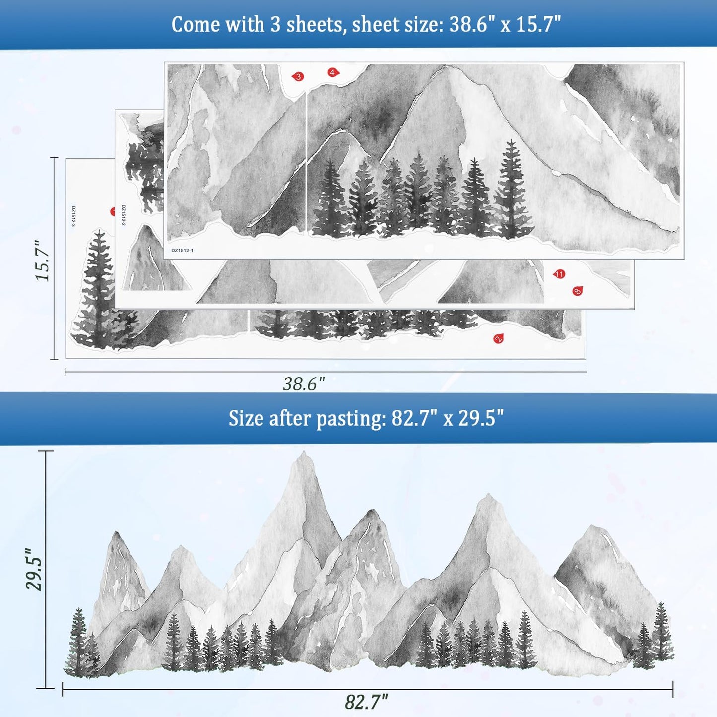 Large Mountain Wall Decals / Gray