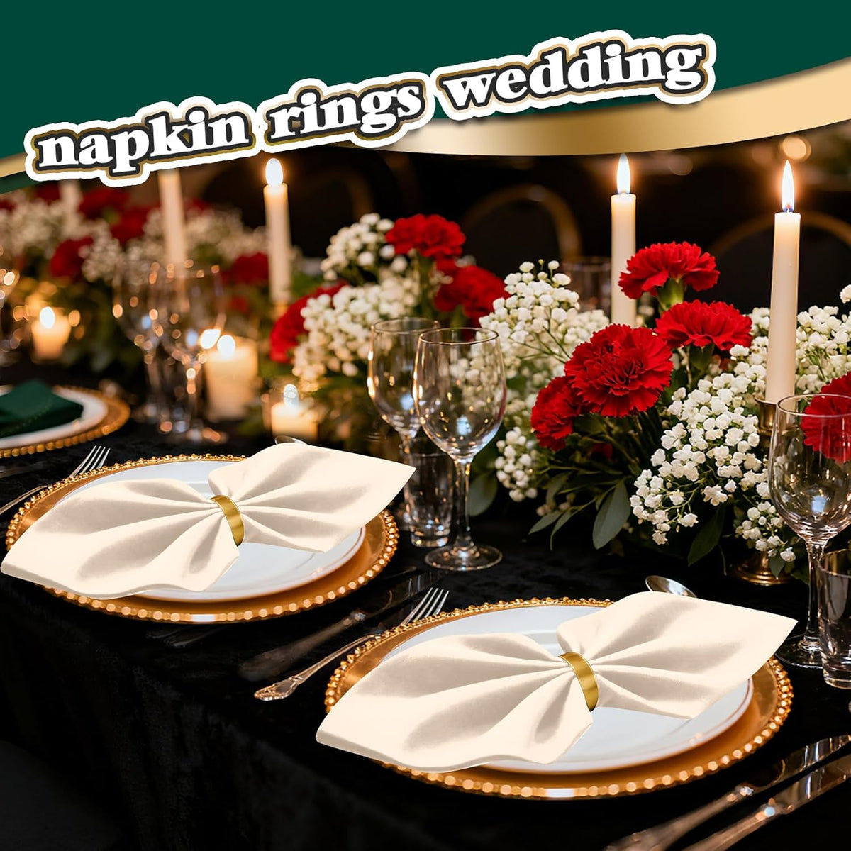 100 Pcs Gold Napkin Rings Bulk, Exquisite Round Napkin Ring Buckles, Suitable for Family Dinners, Weddings, Holiday