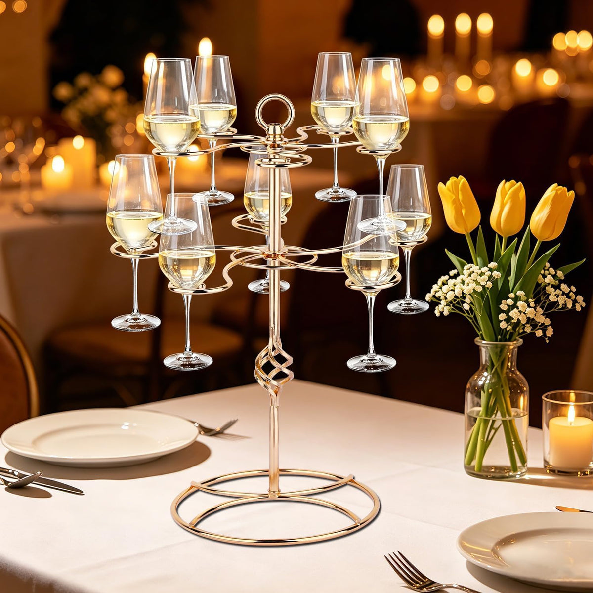 QPIX DIGITAL Wine Glass Rack 2 Tier 10 Holders Wine Glass Holder Stand, Elegant Rose Gold Cocktail Tree Stand