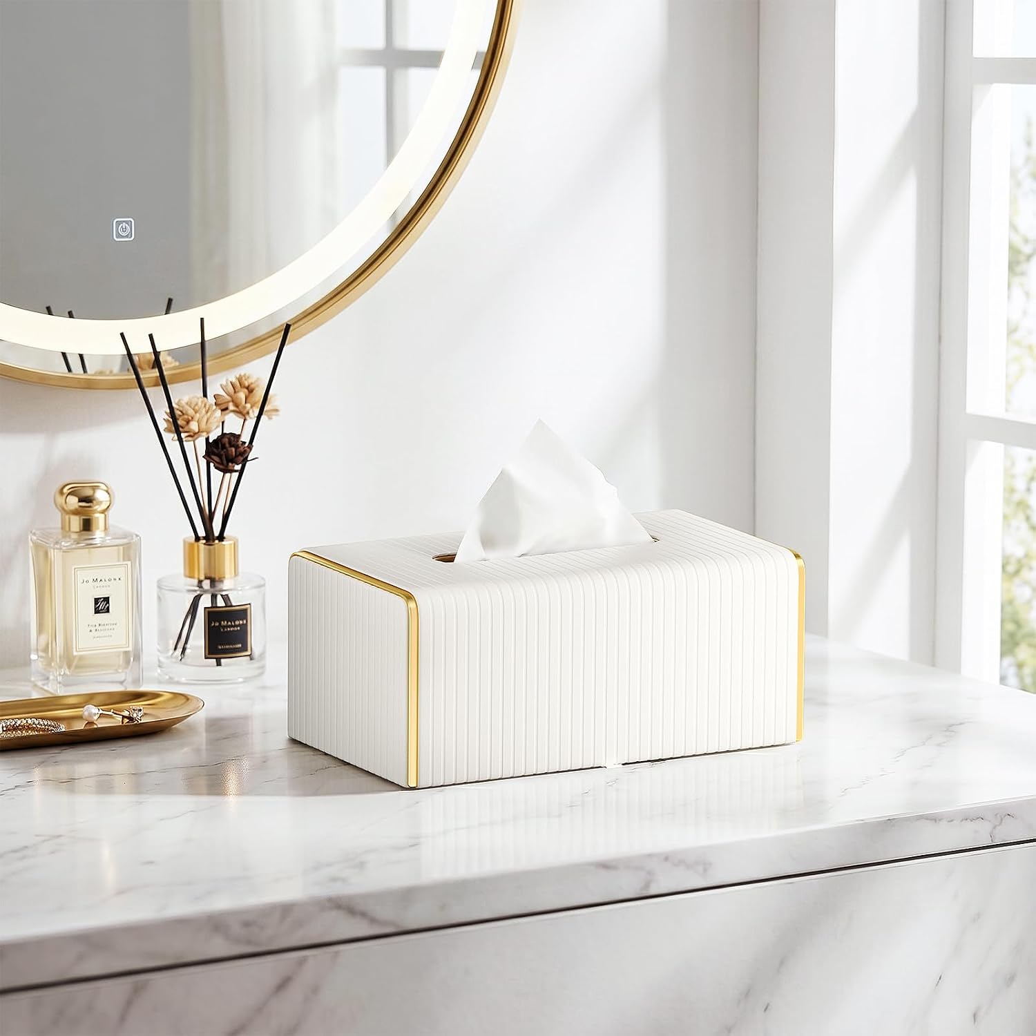 Long Tissue Box Holder Modern / Rectangular / White