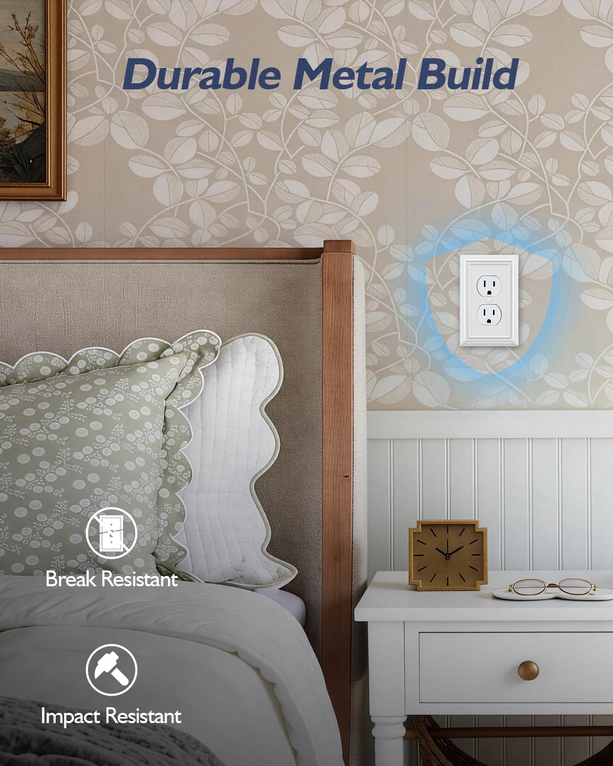 Switch Plates Outlet Covers, 6-Pack Metal Wall Plates, Off White | Midsize Duplex Outlet Cover, Ideal for Electrical