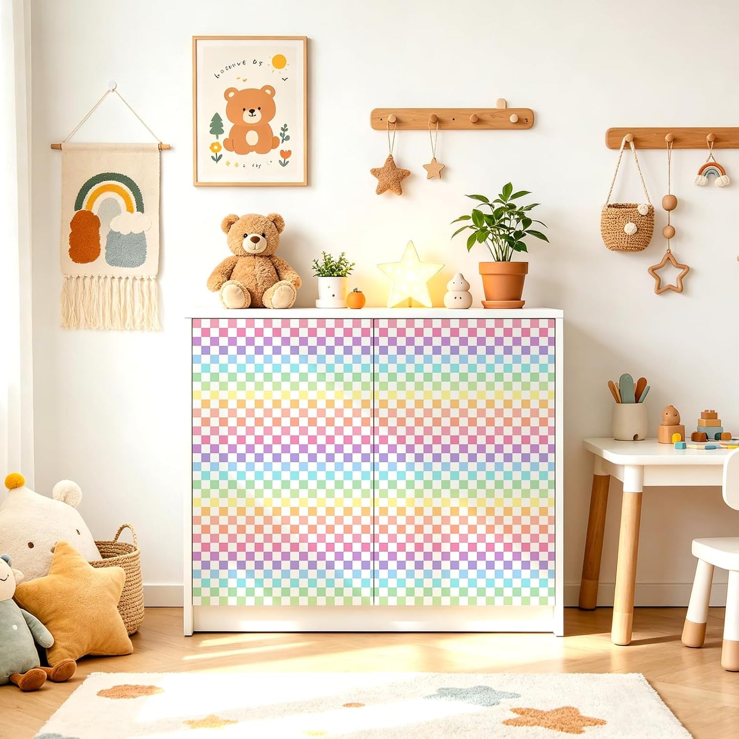 Wallpaper Colorful Waterproof Peel and Stick Contact Paper Vinyl / Rainbow / Checkered / 17.3 x 300