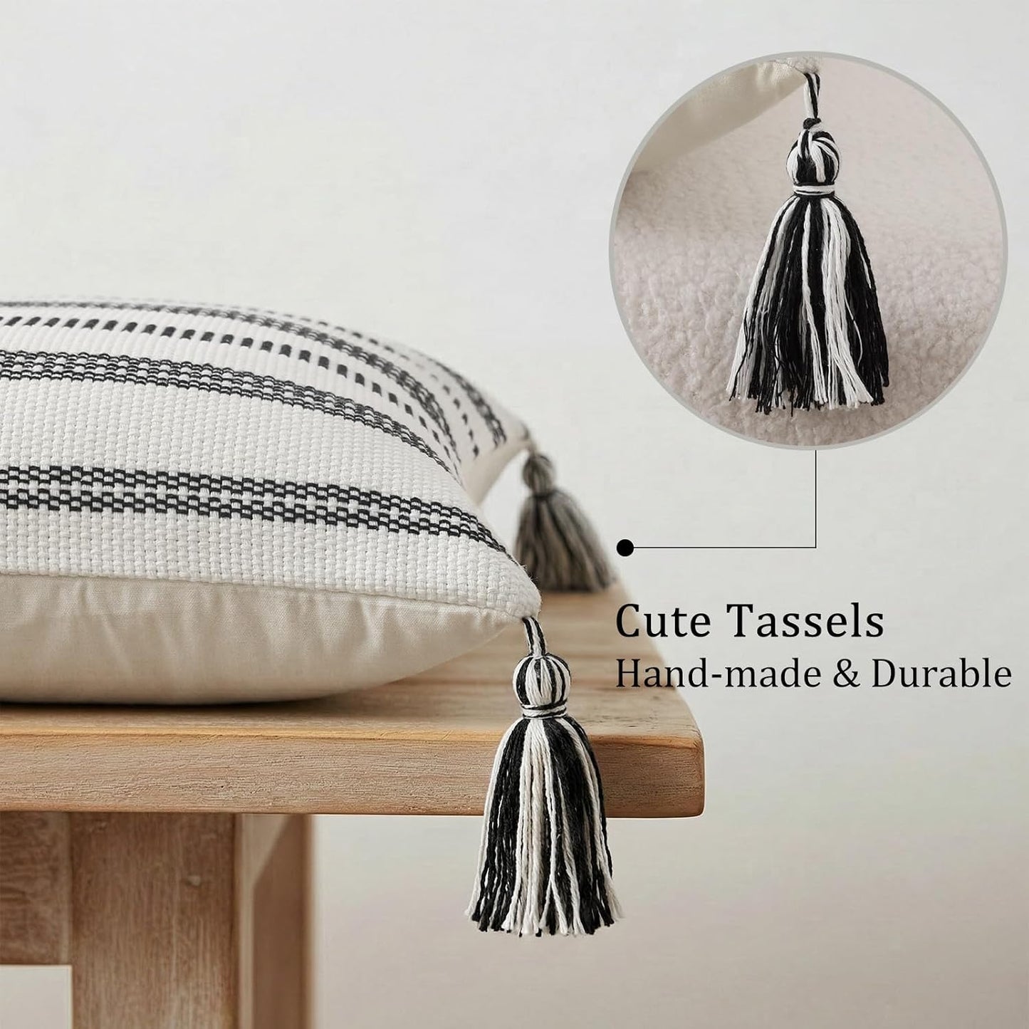 Boho Outdoor Couch Throw Pillow Covers / Black and Cream White / 20 x 20 / Set of 2