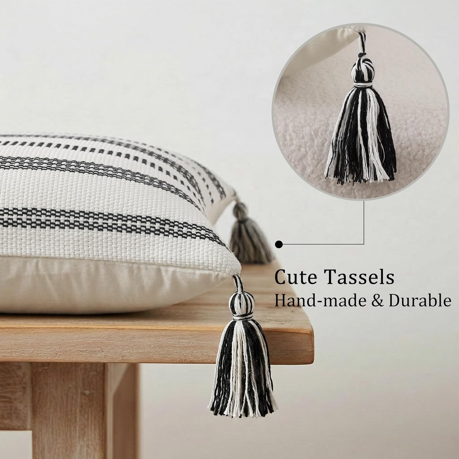 Boho Outdoor Couch Throw Pillow Covers / Black and Cream White / 20 x 20 / Set of 2