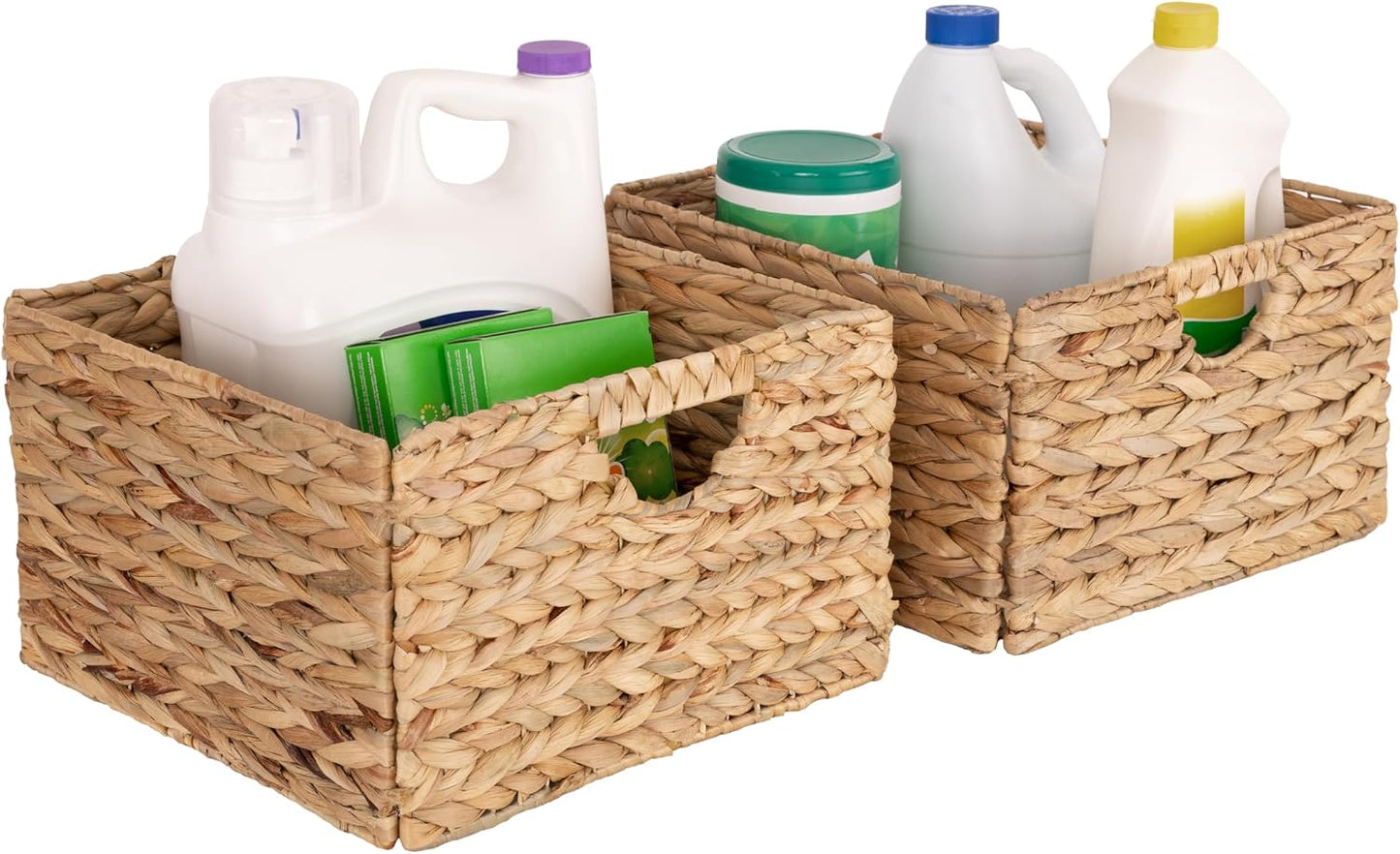 Natural Handwoven Portable Laundry Bin Basket / Natural Water Hyacinth / Rectangular / Set of 2