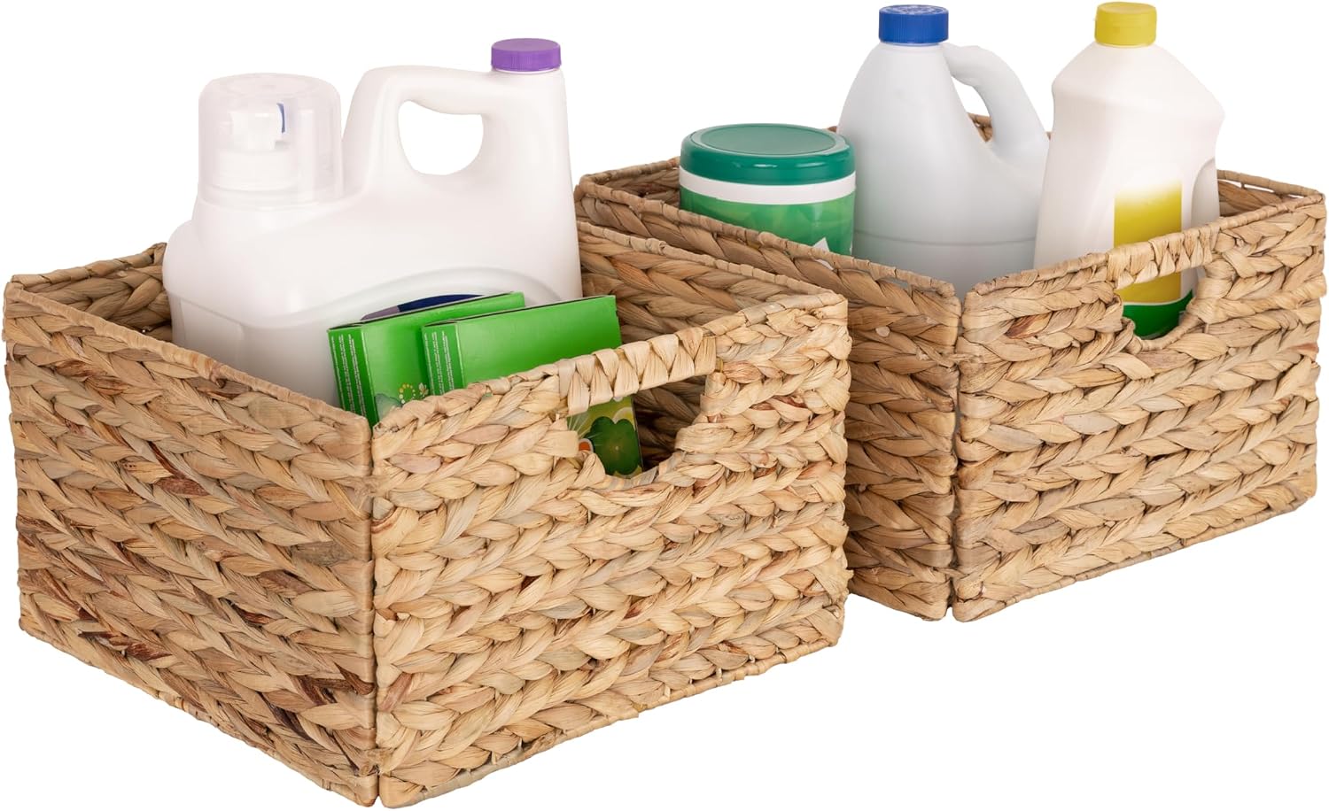 Natural Handwoven Portable Laundry Bin Basket / Natural Water Hyacinth / Rectangular / Set of 2