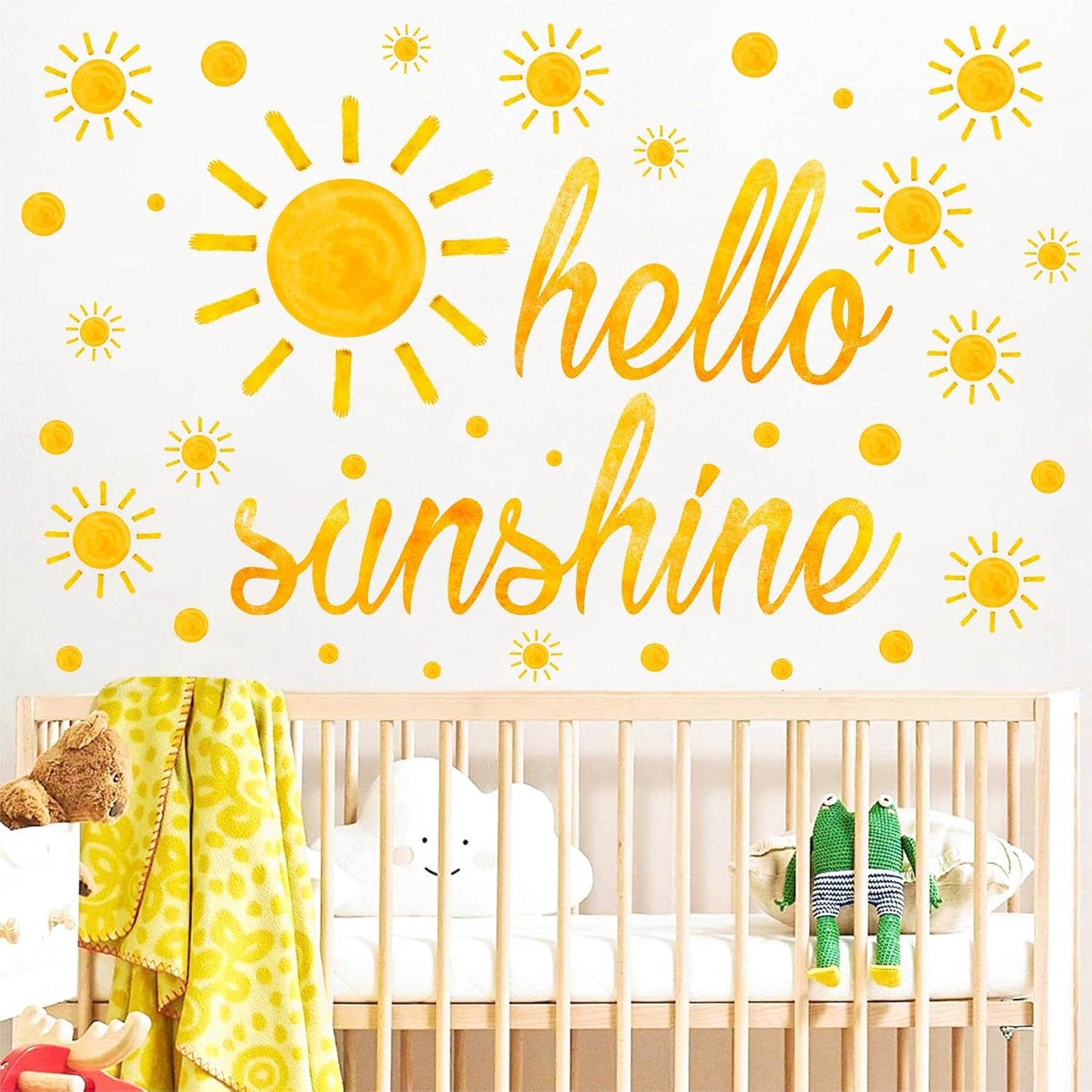 Watercolor Sun Wall Stickers Boho Sun Wall Decals Peel and Stick Polka Dots Big / Sunshine / Yellow