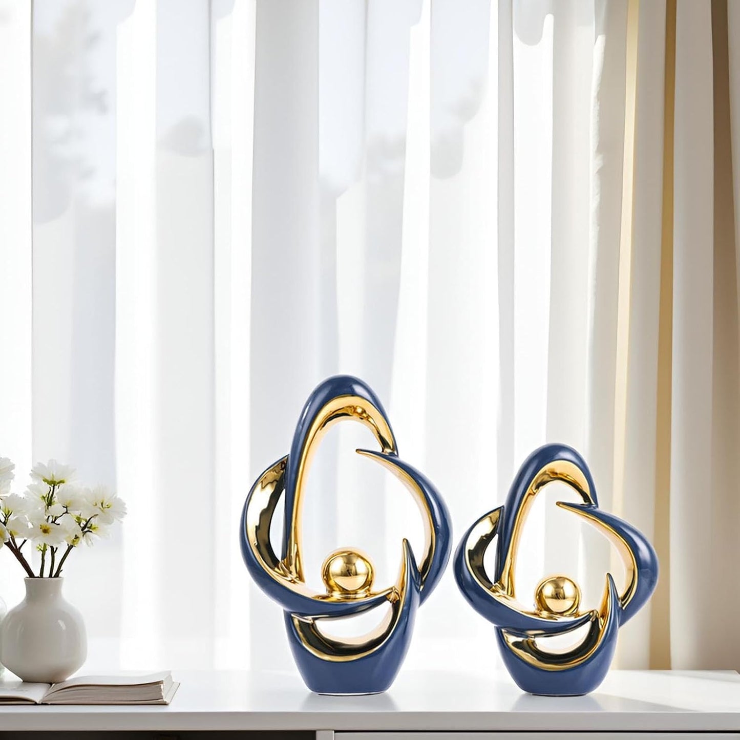Home Decor Accent Ceramic Statue Abstract Sculptures Centerpieces Mid Century / Blue / Set of 2