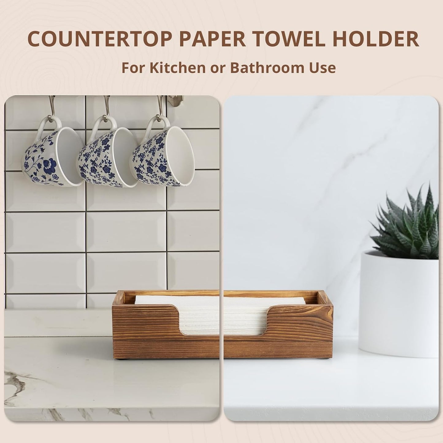 Burnt Wood Folded Paper Hand Towel Holder for Guest Bathroom / Brown / Small