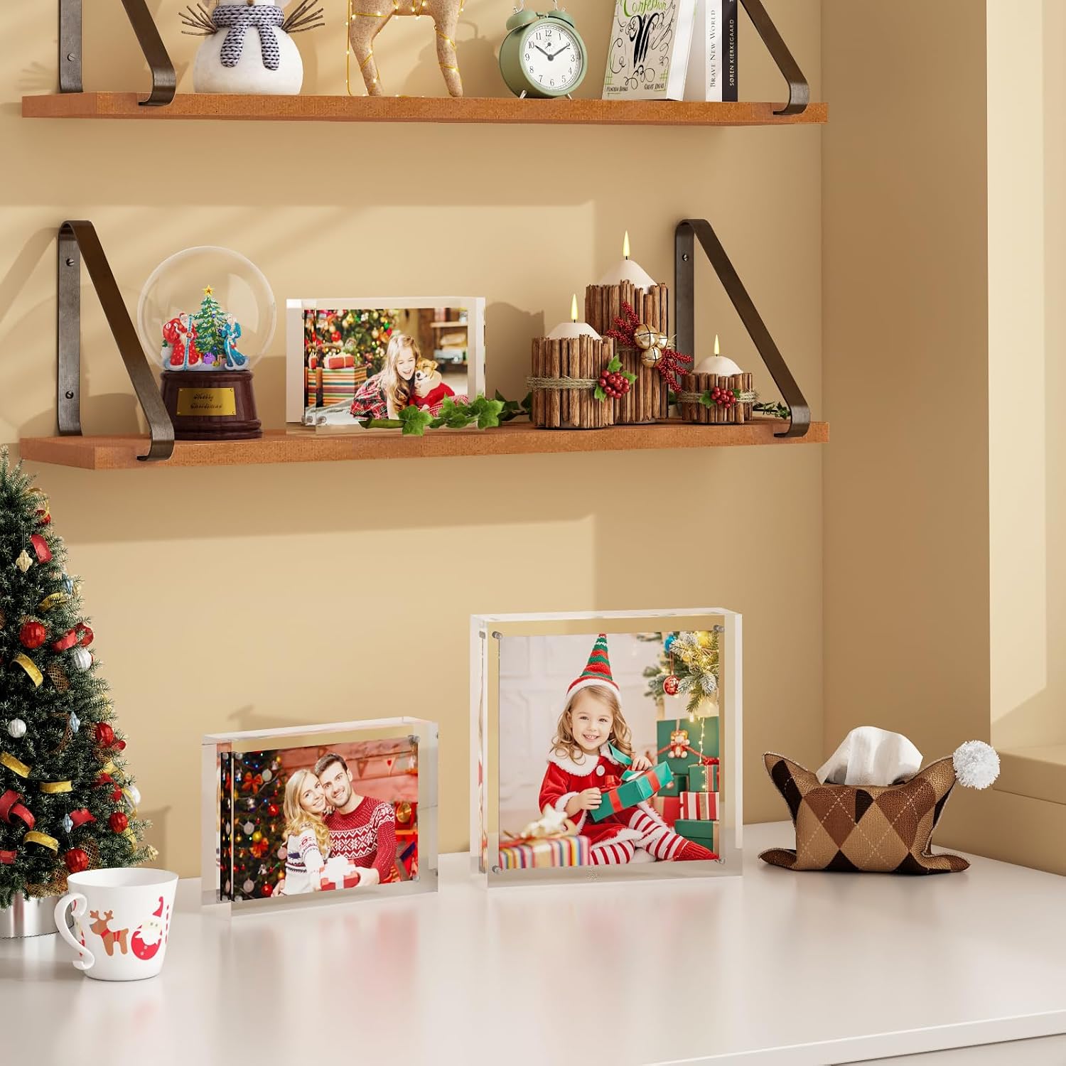 Egofine 6x8 Acrylic Frame 6 Pack, 20mm Thicker Frameless Clear Picture Frame, Double Sided Magnetic Picture Frame, Free