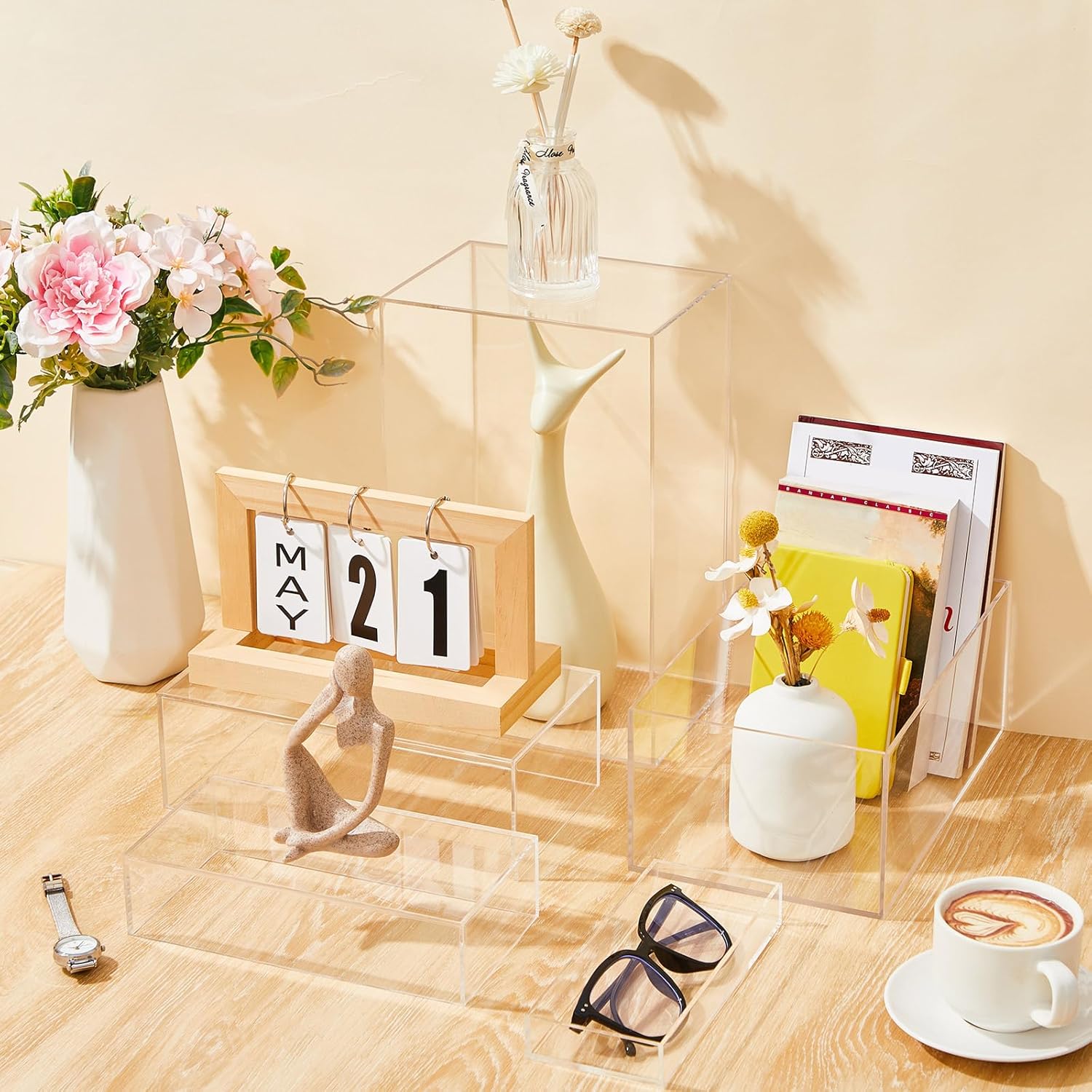 Acrylic Buffet Risers Stands for Food Display Cubes Box / Clear / 7 To 12 Inch / Rectangle / 12 Inch