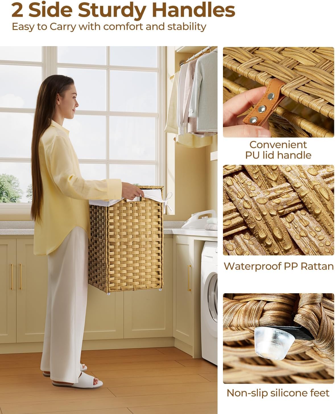 2 Removable Liner Bags & 2 Mesh Laundry Bags / Natural / 13.4 x 13.4 x 21.7 / 60L