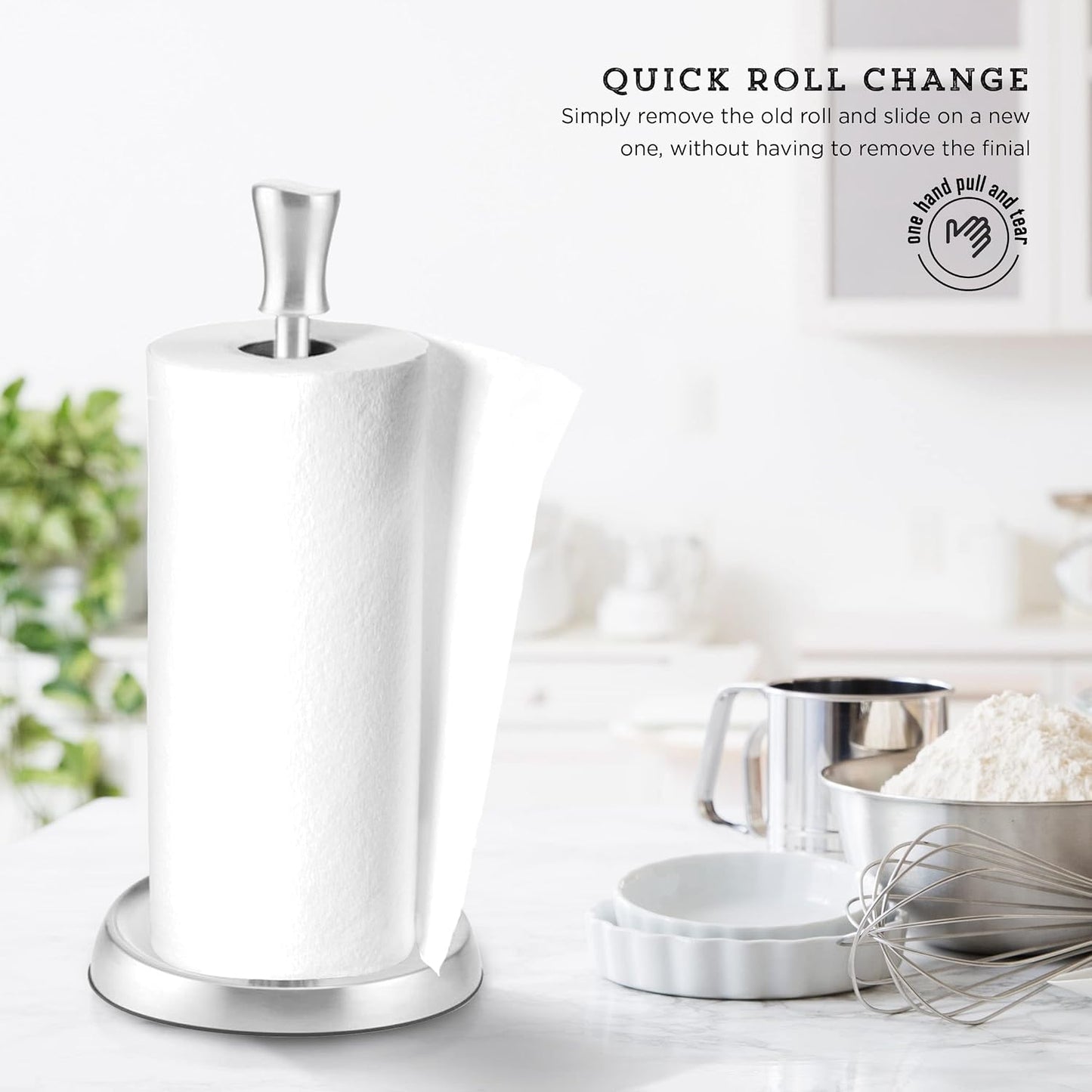 Kamenstein Wave Design Perfect Tear Stainless Steel Countertop Paper Towel Holder, One Handed Pull, No Unraveling