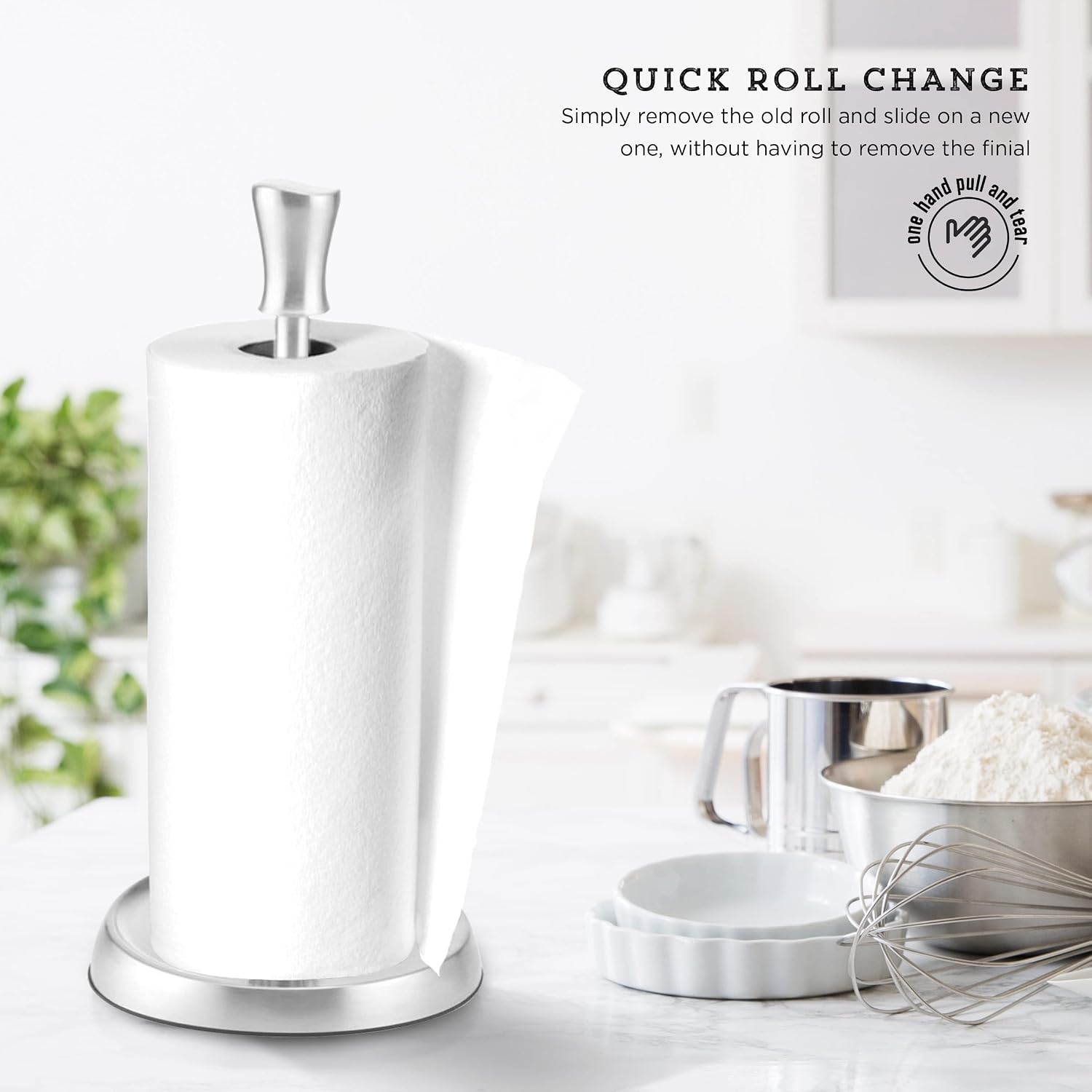 Kamenstein Wave Design Perfect Tear Stainless Steel Countertop Paper Towel Holder, One Handed Pull, No Unraveling