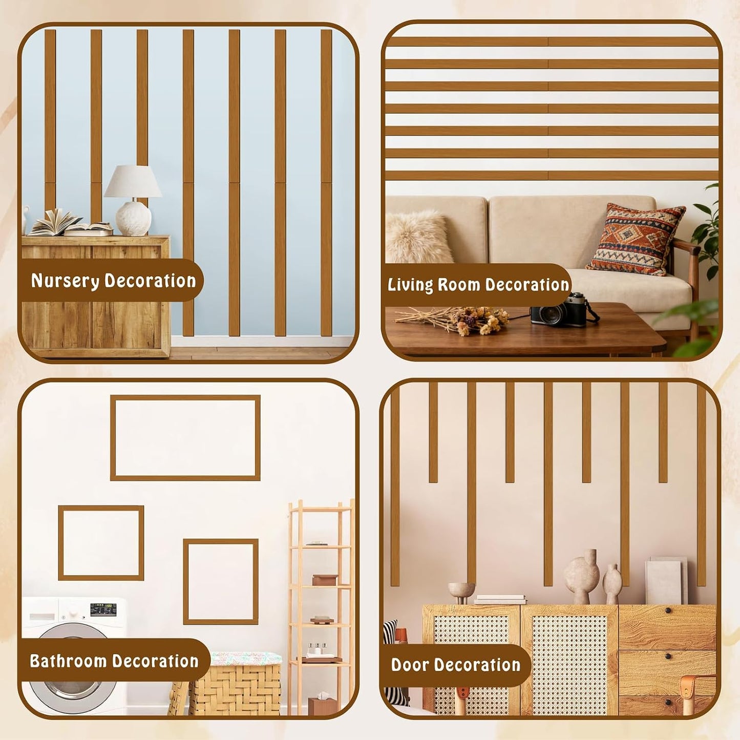 Large Rustic Wooden Wall Decor Striped Art Decoration Geometric Line Art / Wooden Brown / Set of 14