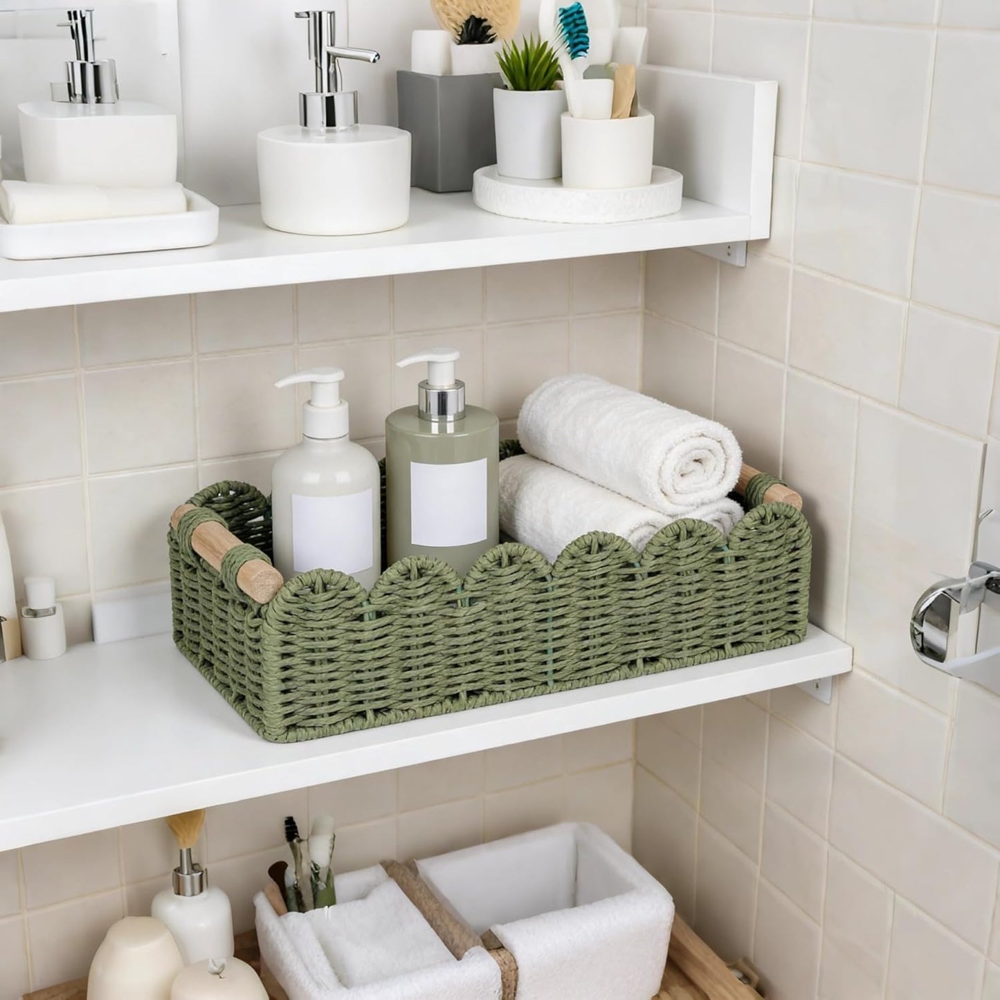 Toilet Paper Storage Basket Scalloped Edge Home Decor Basket / Green / 14 x 6.3 x 3.9 / M - In