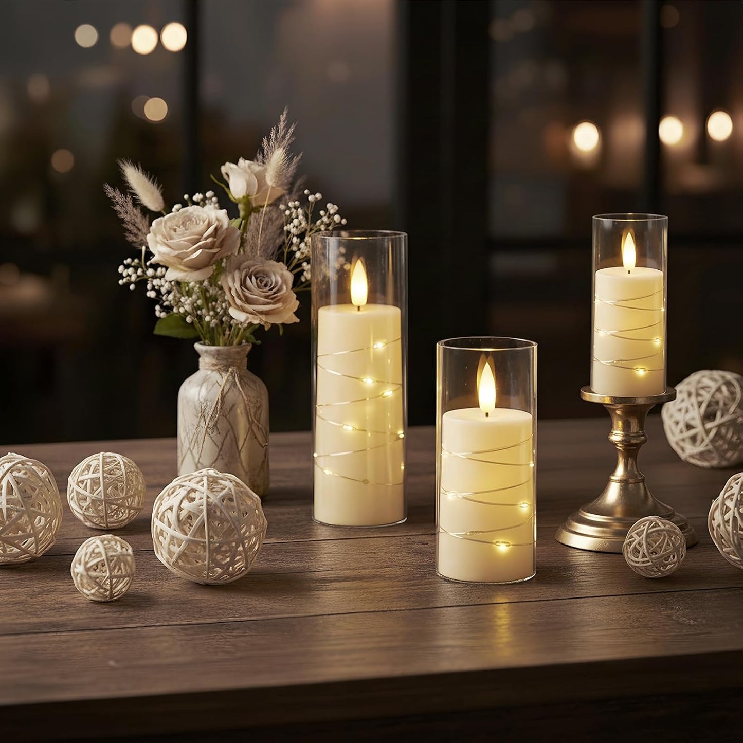 Raycare 9 Pcs Flameless Battery Operated Pillar Candles with Remote Timer | Acrylic LED Candle with Embedded String