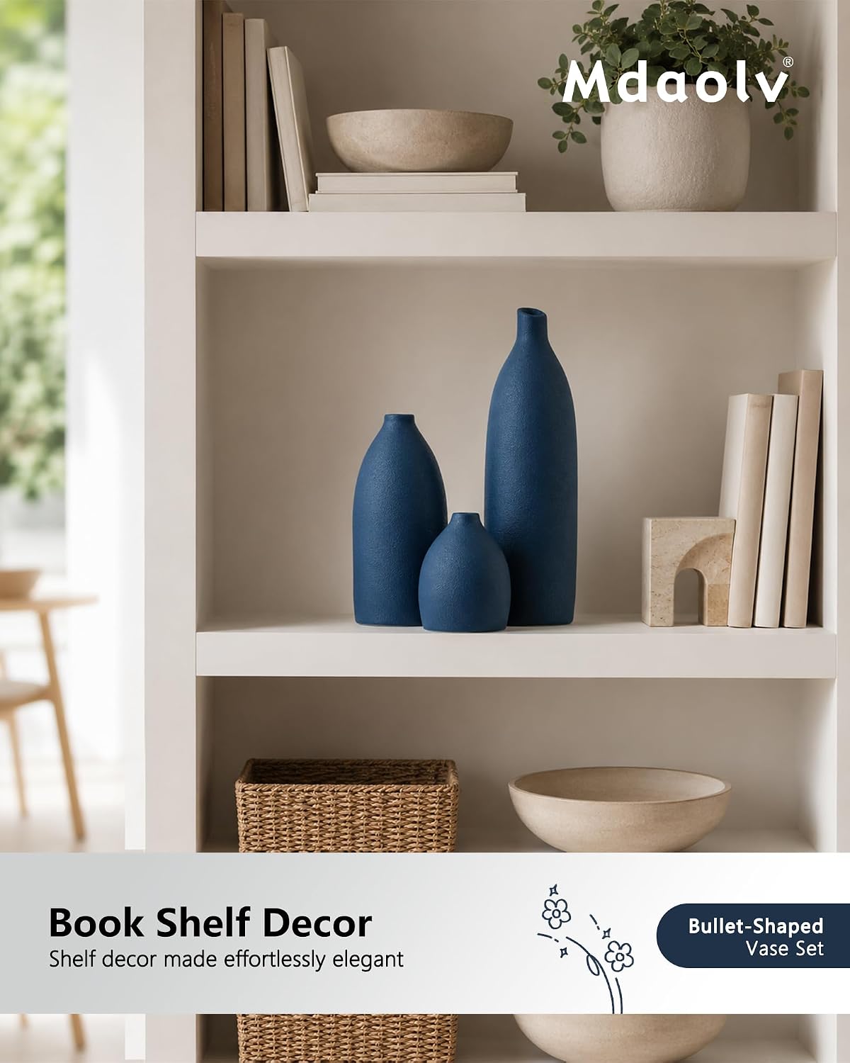 Matte Blue Vase Set Decor Coastal Decor Vases / Navy Blue