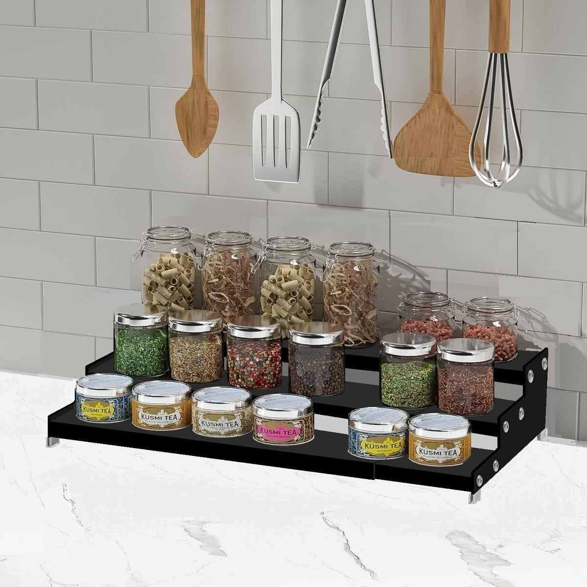 Jojocross Spice Rack Organizer for Cabinet, 3 Tier Expandable Spices Storage, Great for Kitchen Cabinets