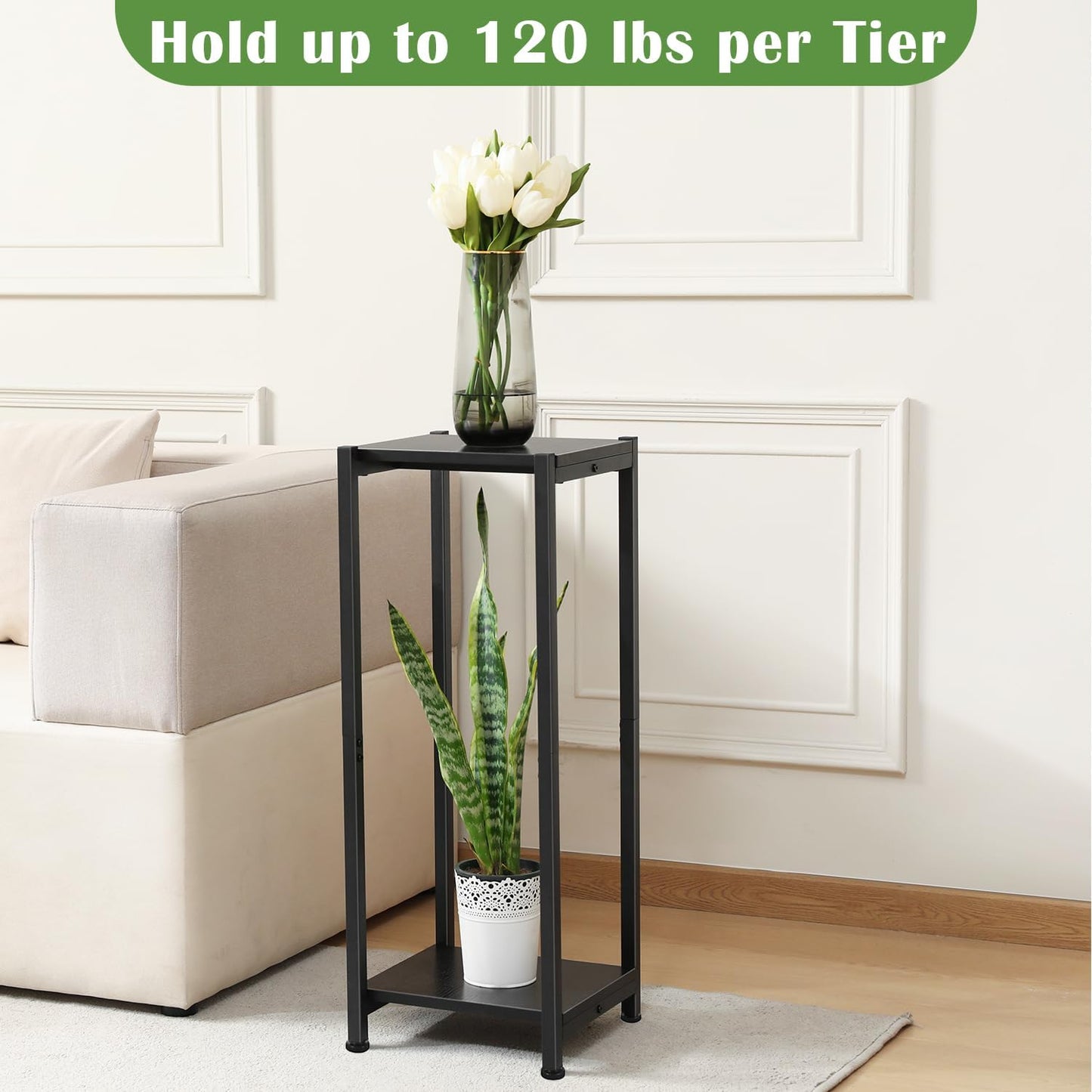 Dipion 31 Inch Tall Plant Stand Indoor,2 Tier Pedestal Stand Table,Black | Rock-Solid Stability,Adjustable