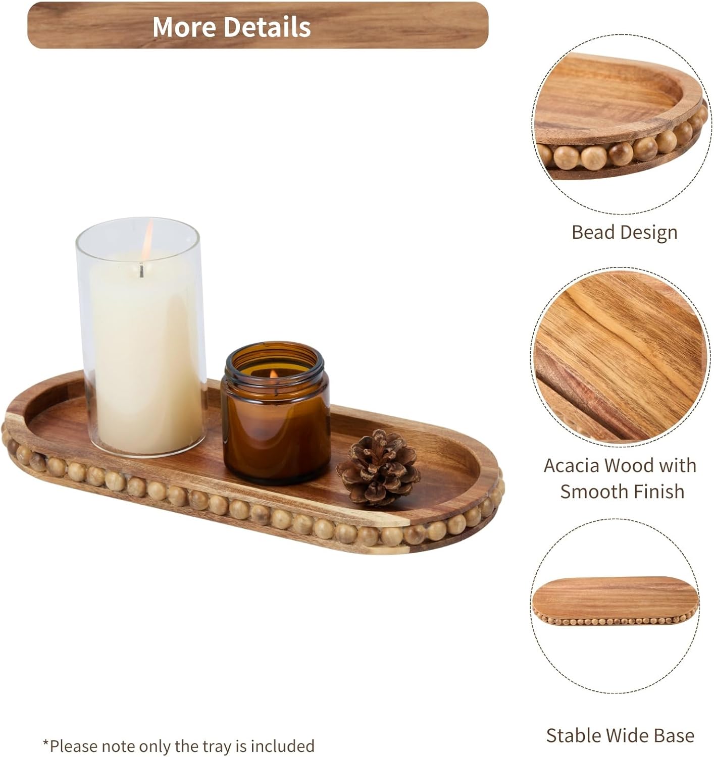 Beaded Edge Farmhouse Tray / Acacia Wood