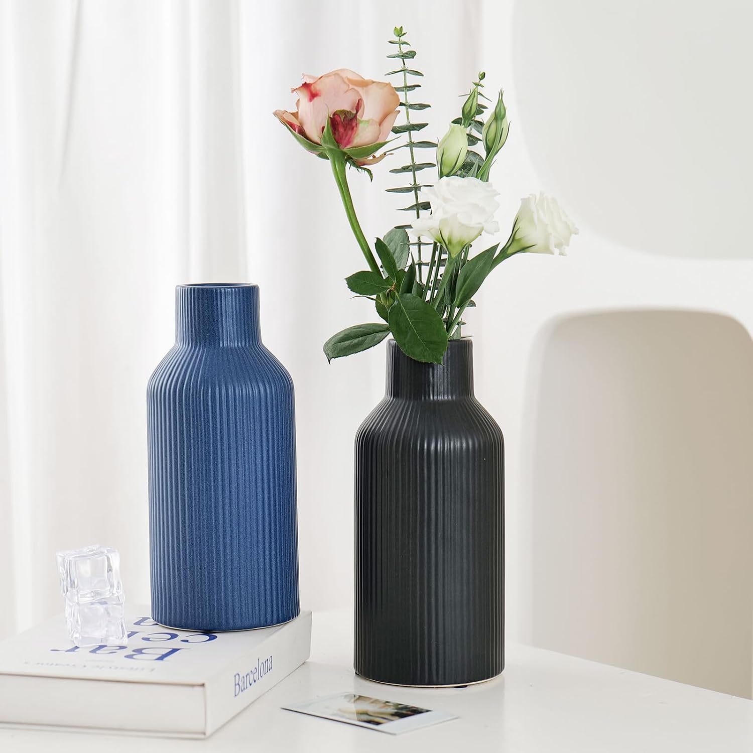 Bohemian Ceramic Vase / Blue / 8in